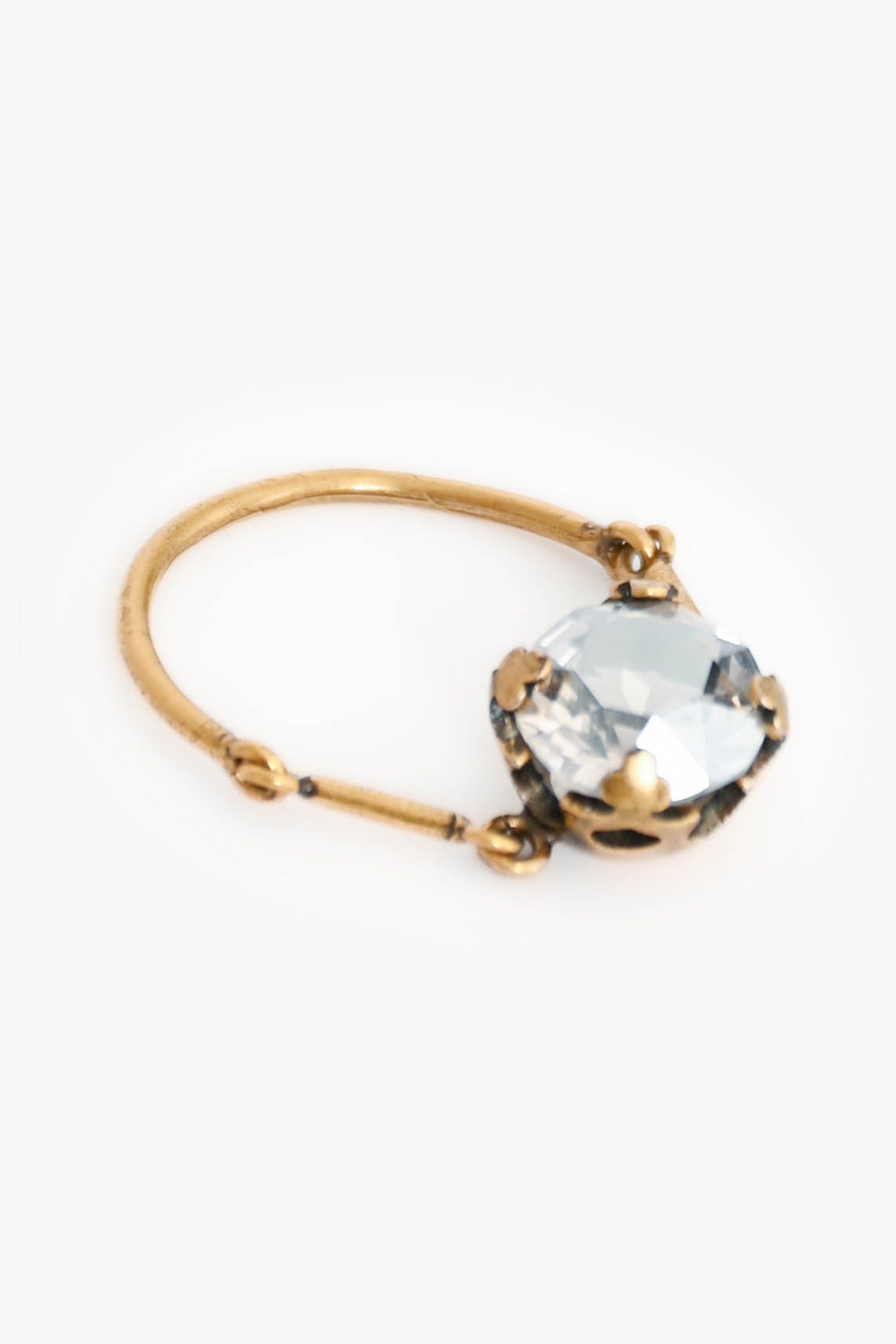 Christian D1OR Antique Gold Tone Metal Crystal Ring