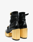 Christian D1OR Black Patent Crinkle Leather Gold Platform Booties Size 37