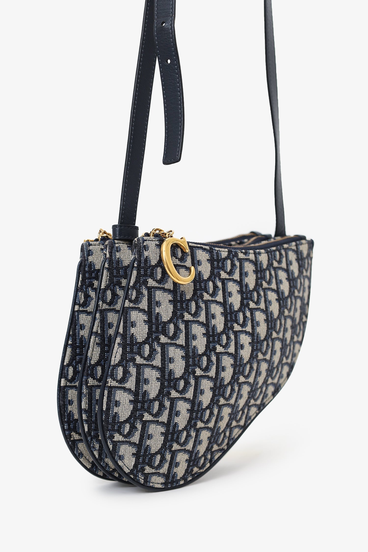 Christian D1OR 2019 Oblique Canvas Saddle Triple Zip Crossbody bag