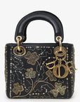 Christian D1OR 2018 Black Leather Gold 'Clovers' Embroidered Mini Lady D1OR