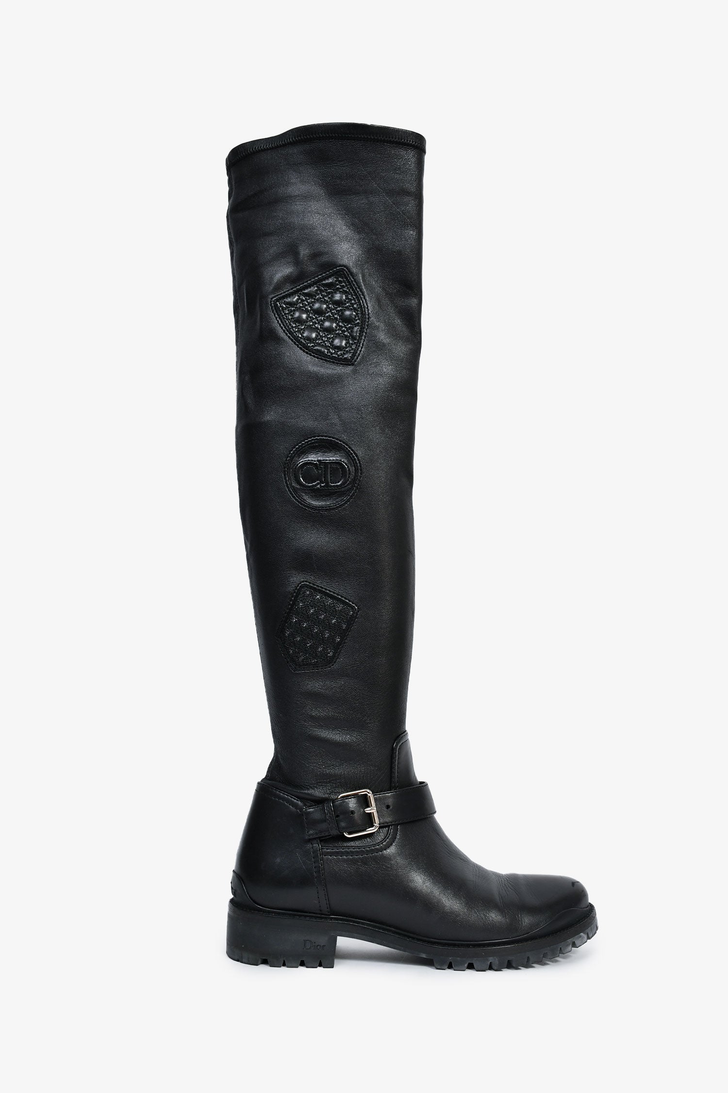 Christian D1OR Black Leather Thigh High Boots Size 9
