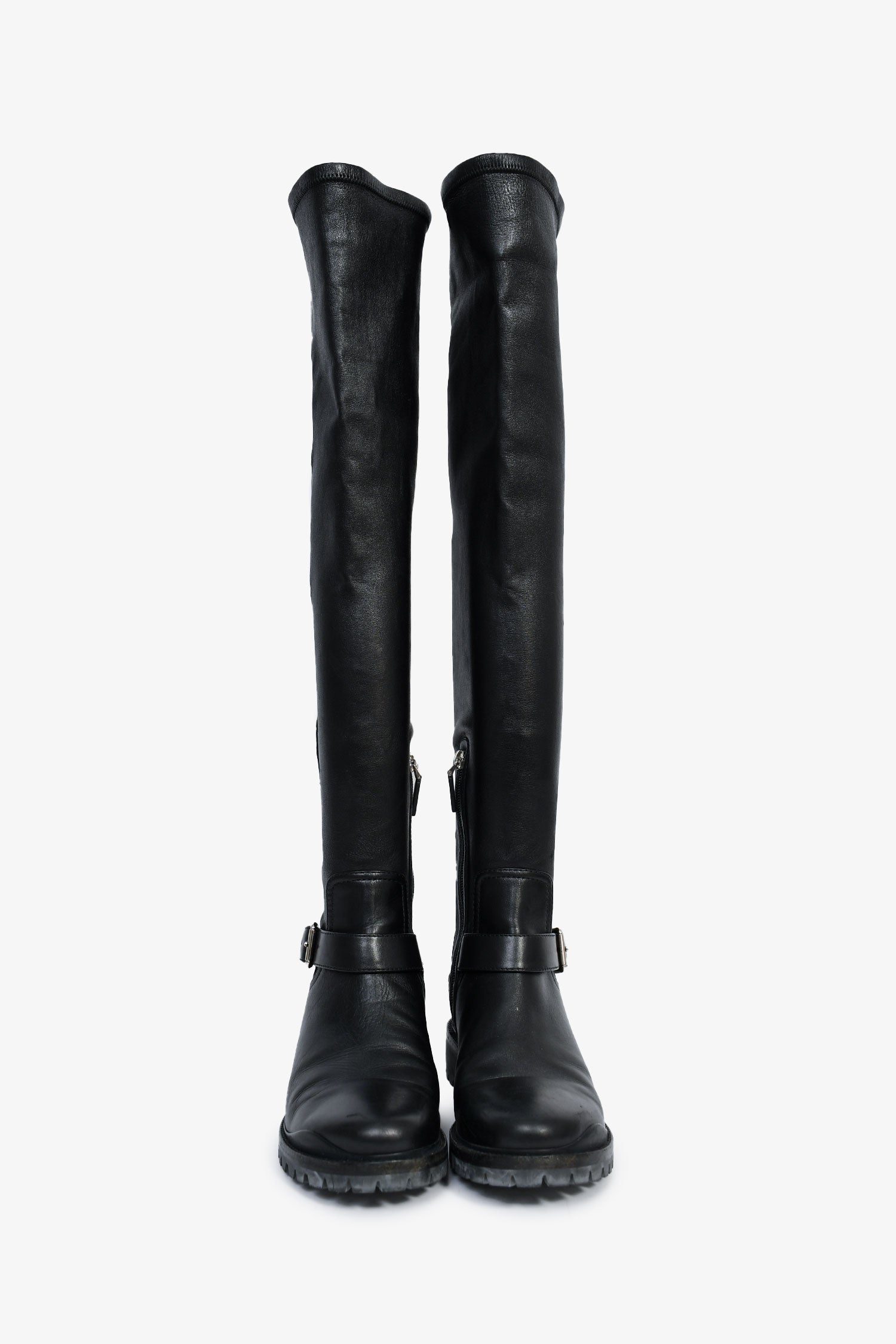 Christian D1OR Black Leather Thigh High Boots Size 9