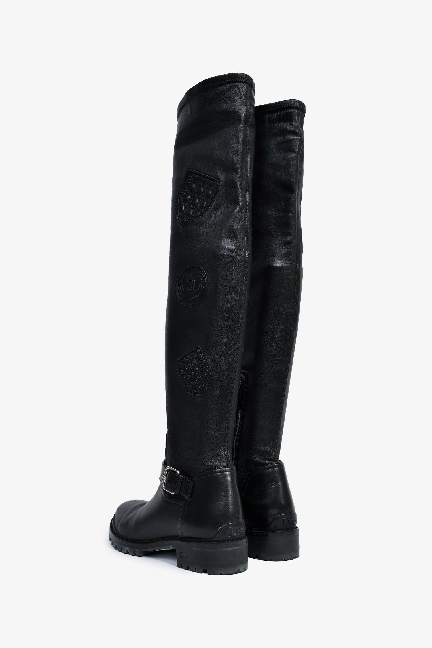 Christian D1OR Black Leather Thigh High Boots Size 9