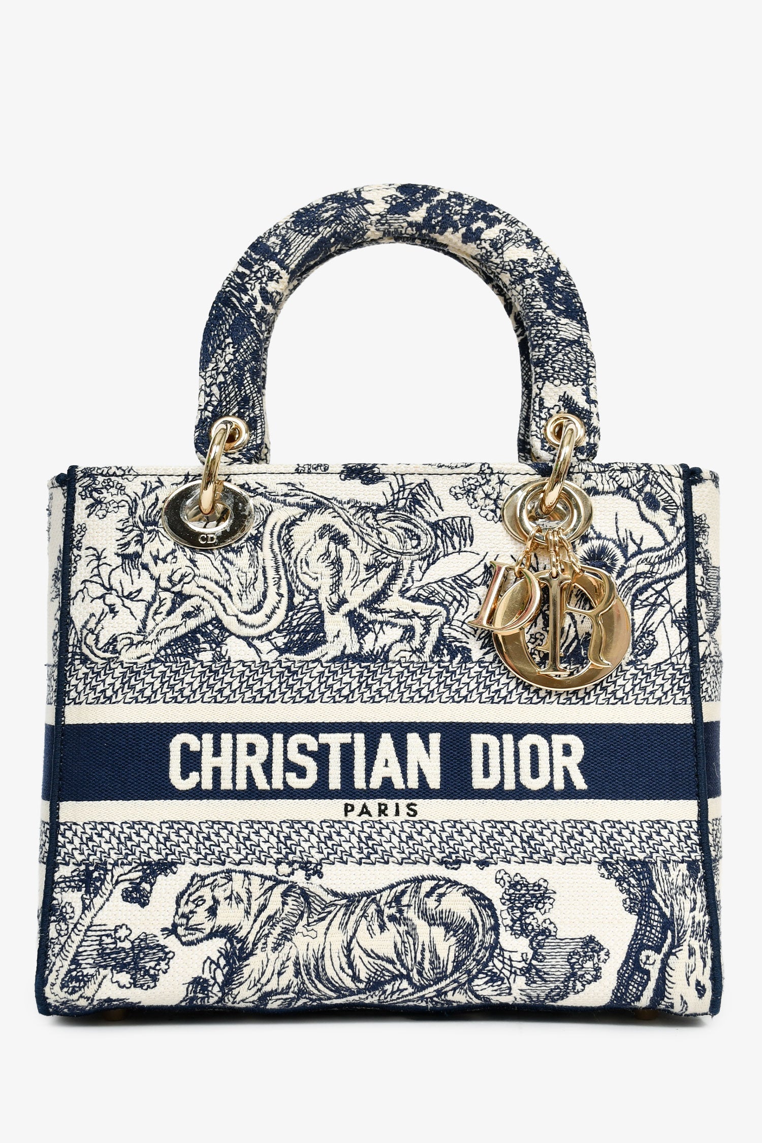 Christian D1OR 2022 Navy/White Jacquard D-Lite Medium Top Handle with Strap