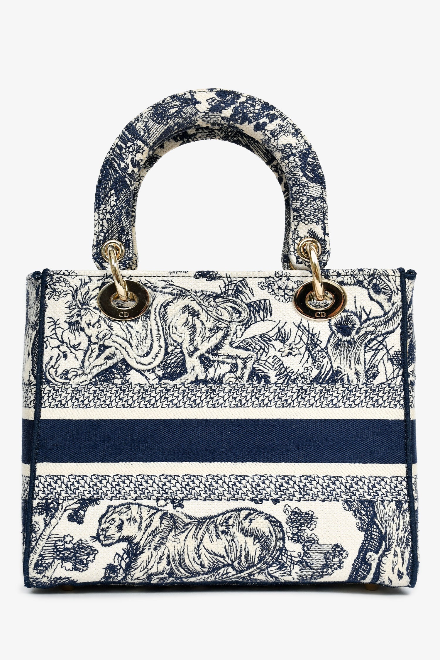 Christian D1OR 2022 Navy/White Jacquard D-Lite Medium Top Handle with Strap