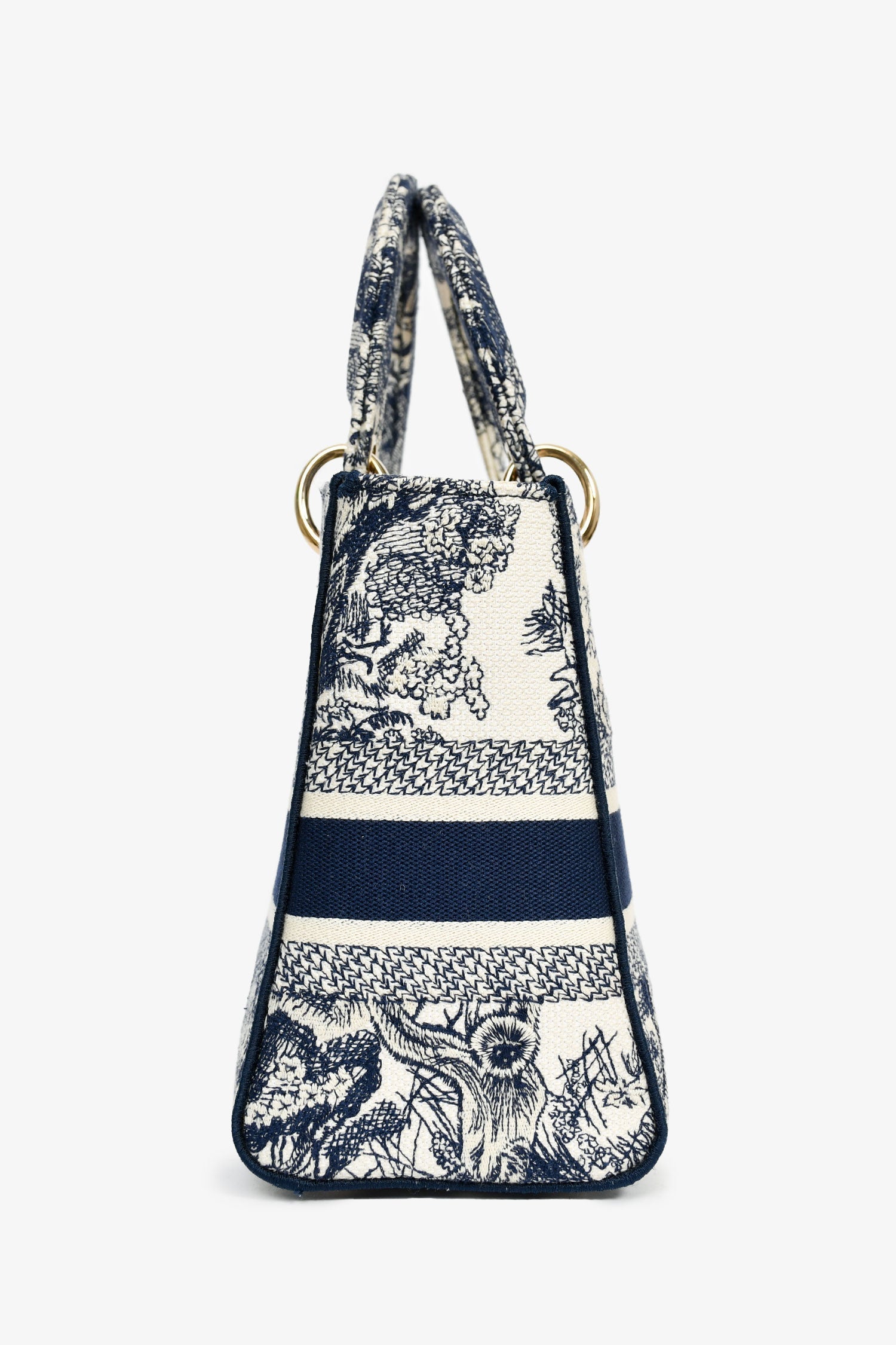 Christian D1OR 2022 Navy/White Jacquard D-Lite Medium Top Handle with Strap