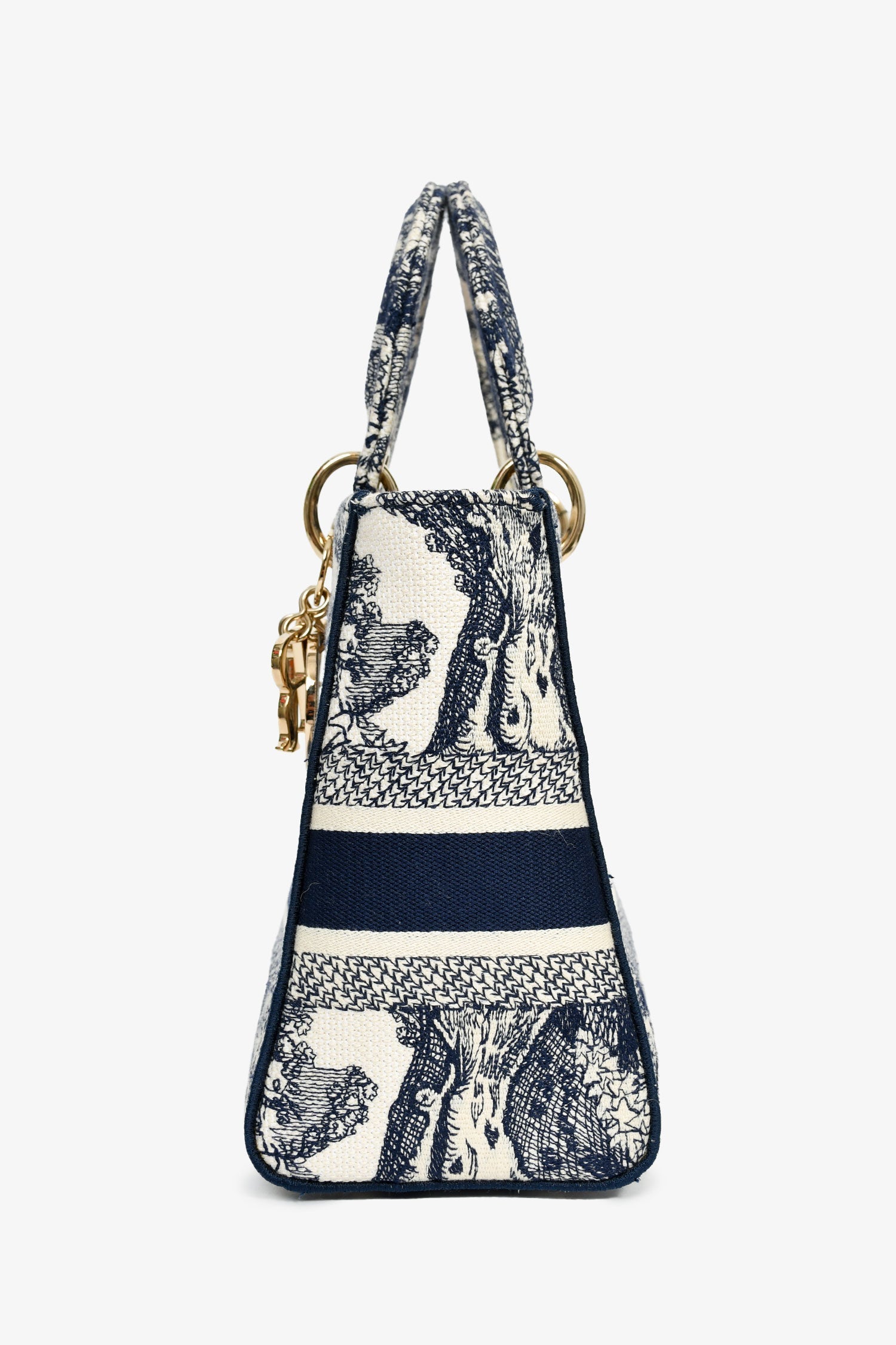 Christian D1OR 2022 Navy/White Jacquard D-Lite Medium Top Handle with Strap