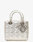 Christian D1OR 2017 Silver Metallic Leather Cannage Small Lady D1OR with Strap