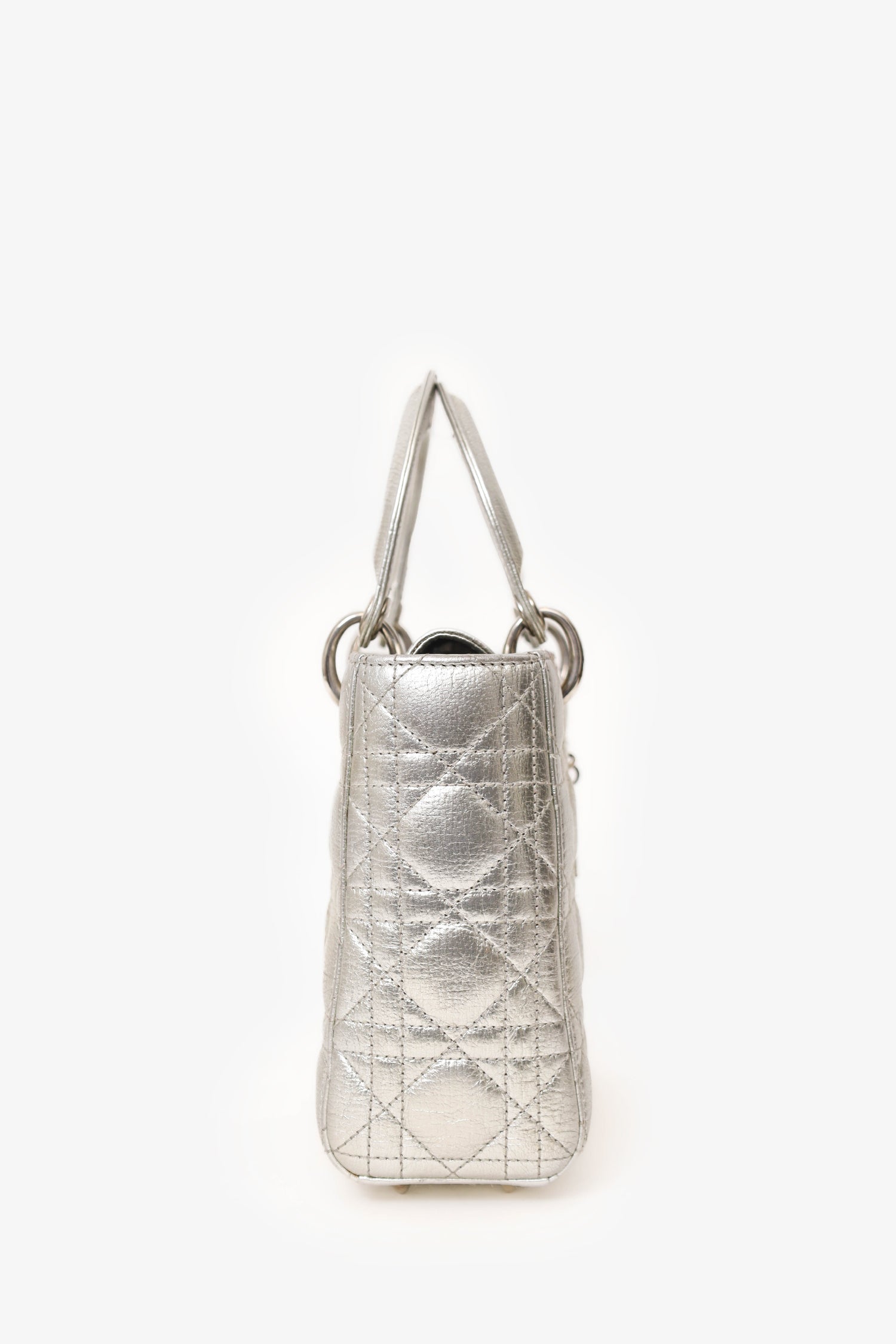 Christian D1OR 2017 Silver Metallic Leather Cannage Small Lady D1OR with Strap