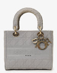 Christian D1OR 2020 Grey Cannage Embroidered Canvas Medium Lady D-Lite With Strap