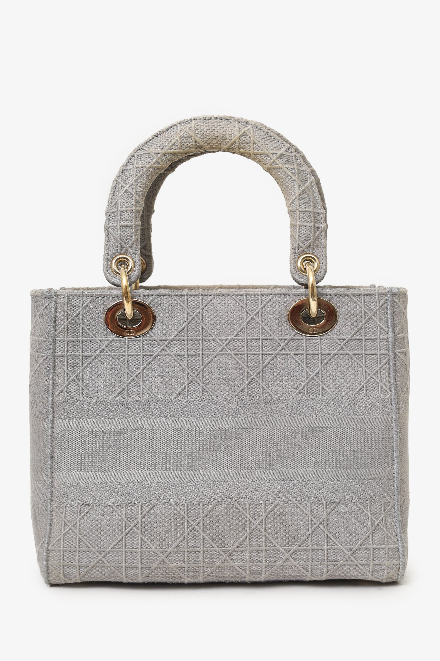 Christian D1OR 2020 Grey Cannage Embroidered Canvas Medium Lady D-Lite With Strap