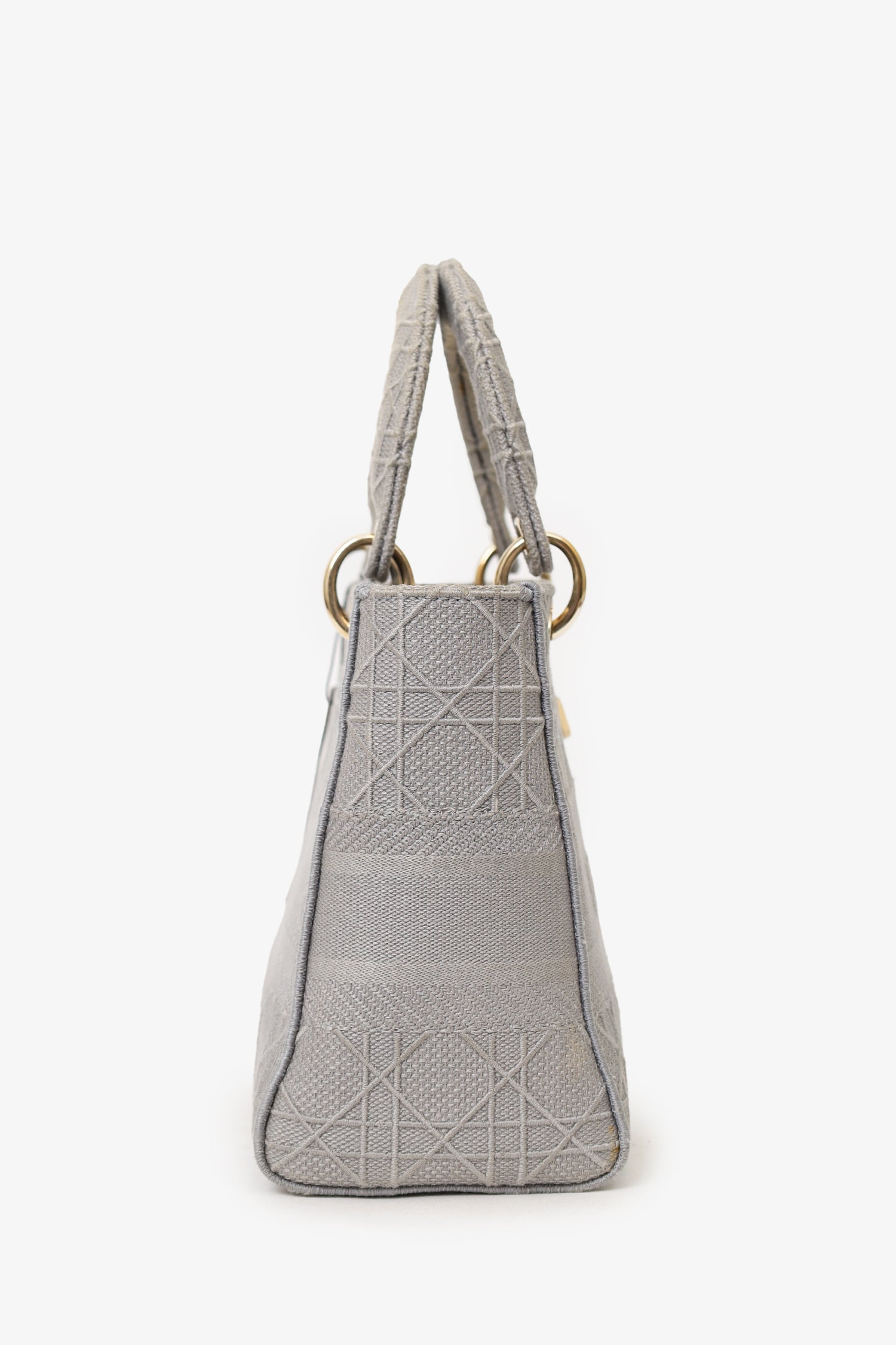 Christian D1OR 2020 Grey Cannage Embroidered Canvas Medium Lady D-Lite With Strap