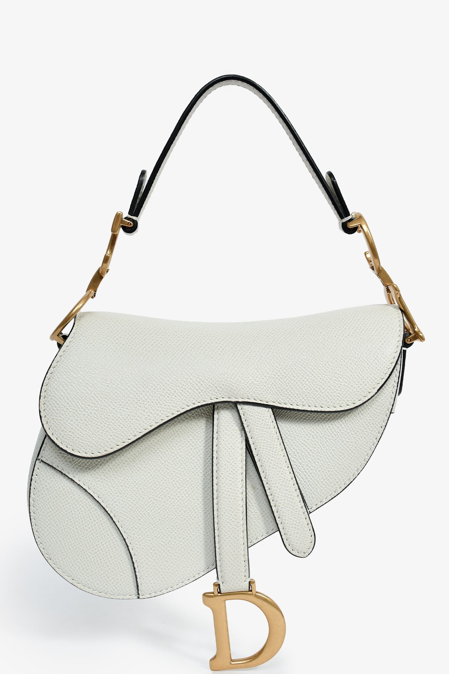 Christian D1OR 2021 White Grained Leather Mini Saddle Bag
