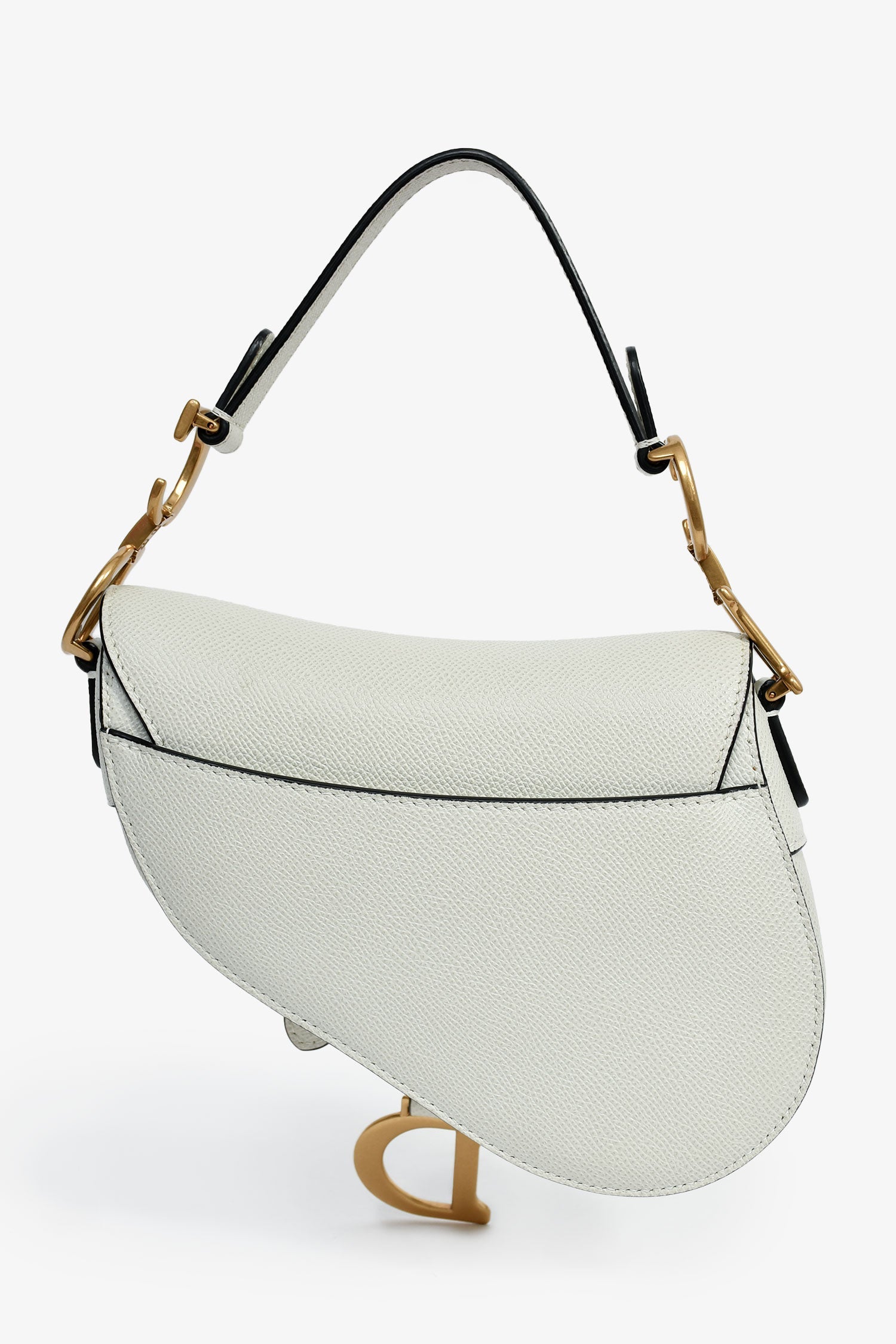 Christian D1OR 2021 White Grained Leather Mini Saddle Bag