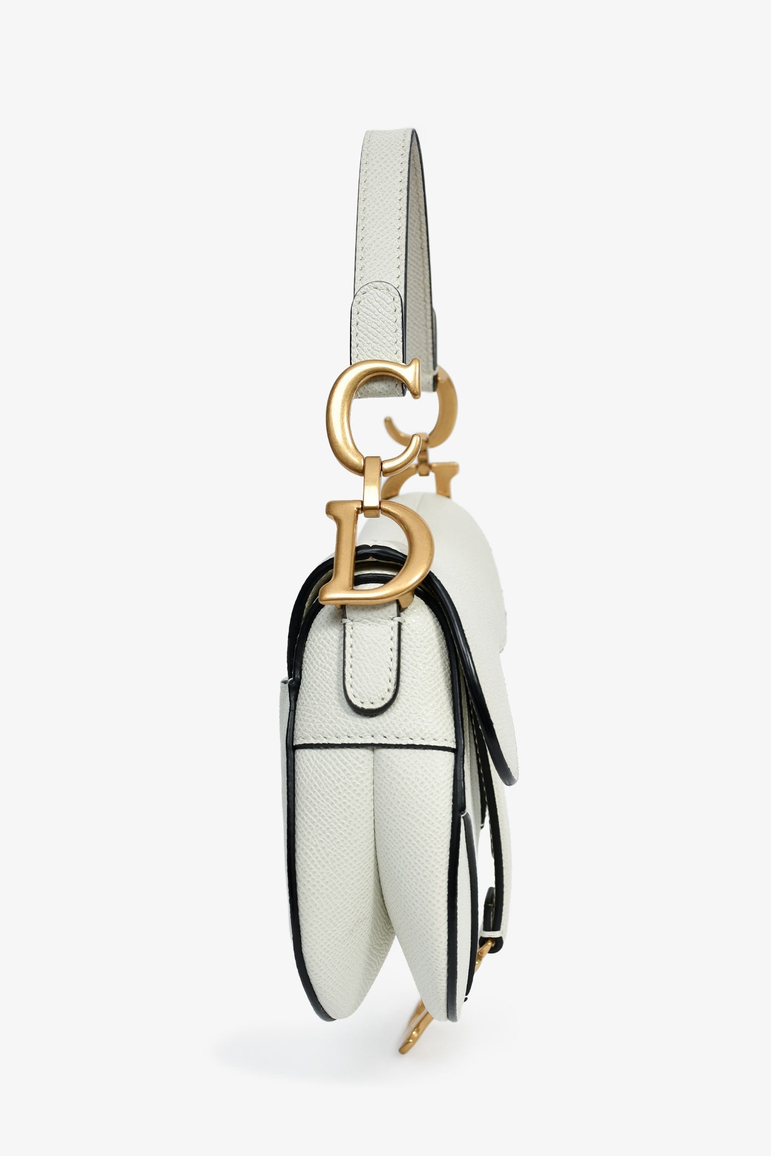 Christian D1OR 2021 White Grained Leather Mini Saddle Bag