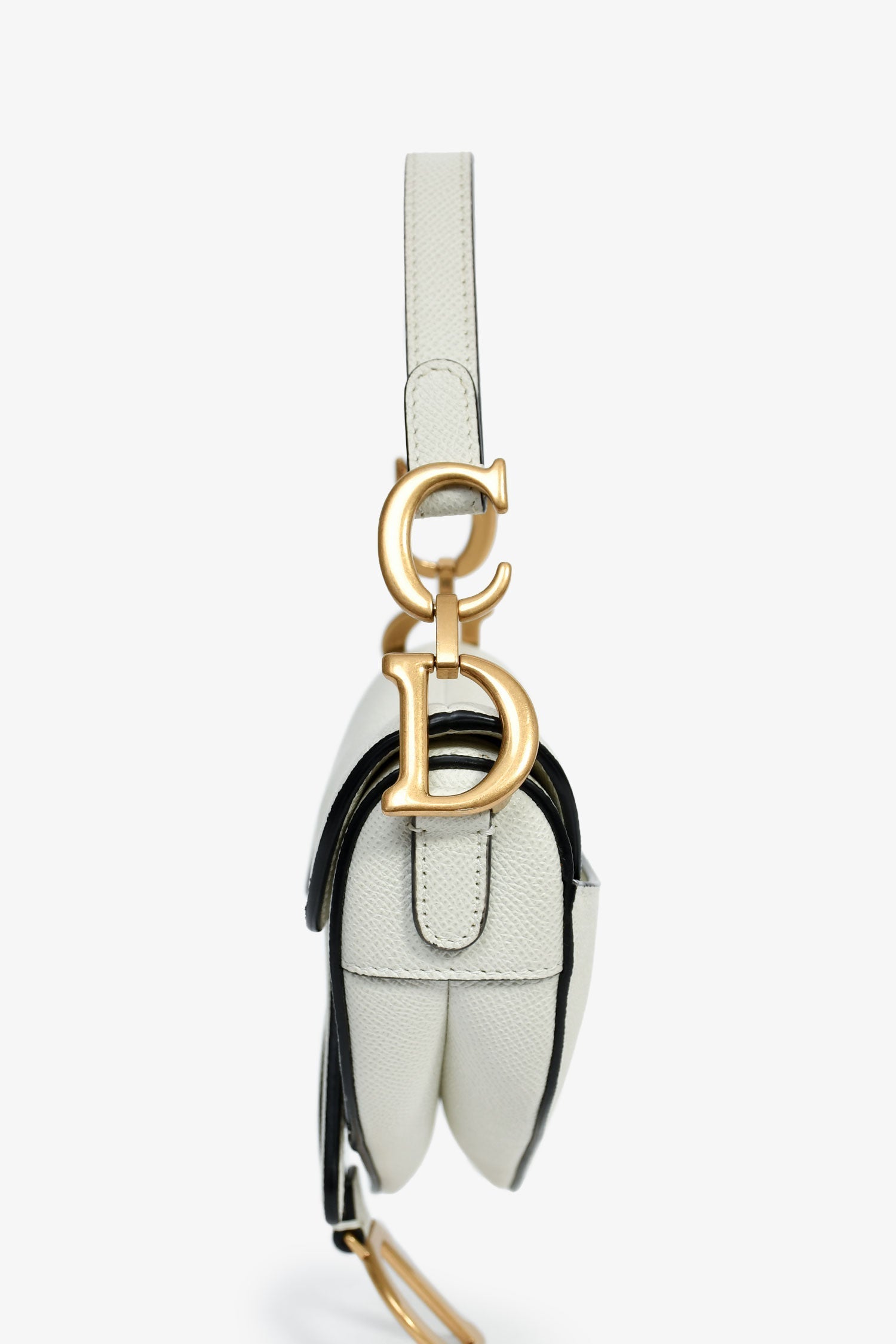 Christian D1OR 2021 White Grained Leather Mini Saddle Bag