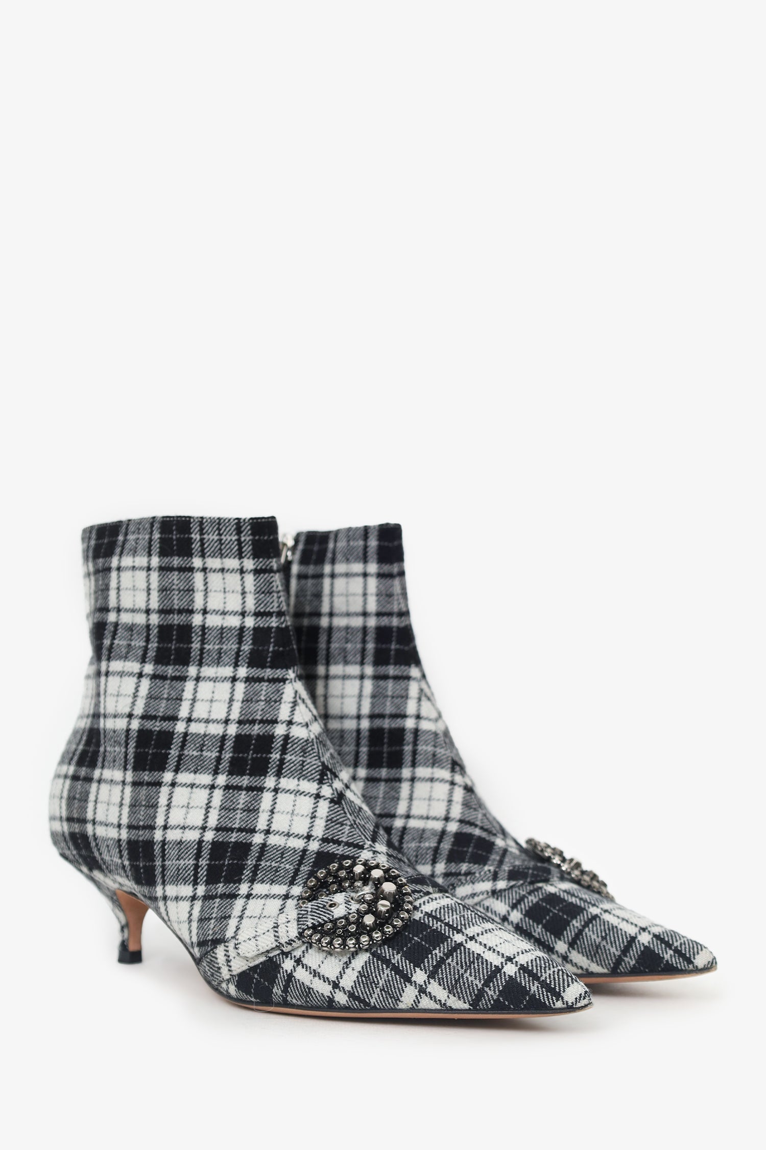 Christian D1OR Black/White Plaid 'D1OR Gang' Tartan Ankle Boots Size 38.5