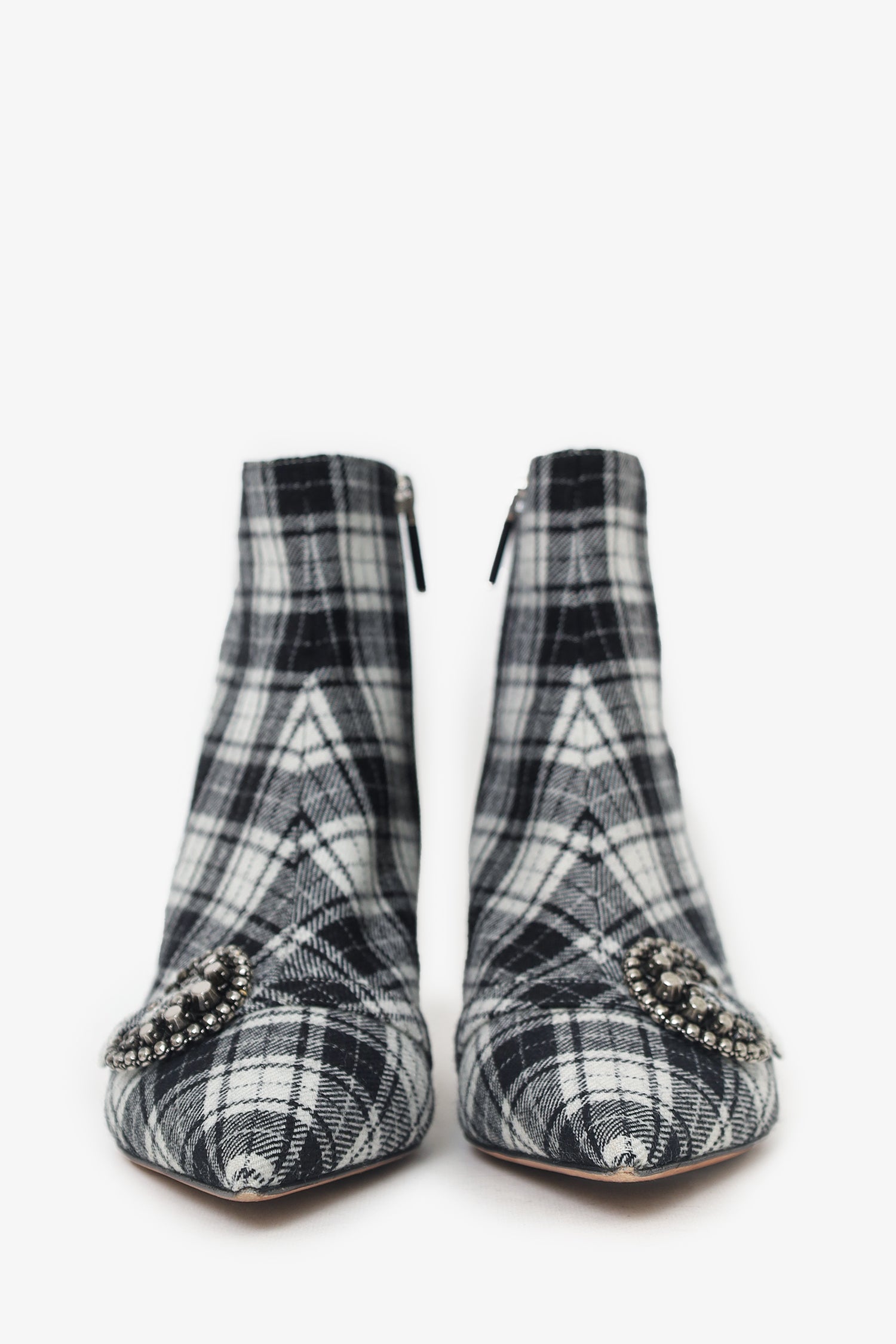 Christian D1OR Black/White Plaid 'D1OR Gang' Tartan Ankle Boots Size 38.5