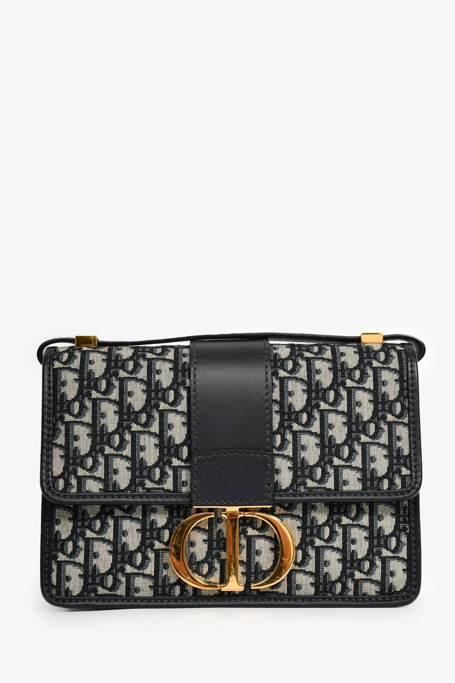 Christian D1OR 2019 Navy Leather/Oblique 30 Montaigne Shoulder Bag