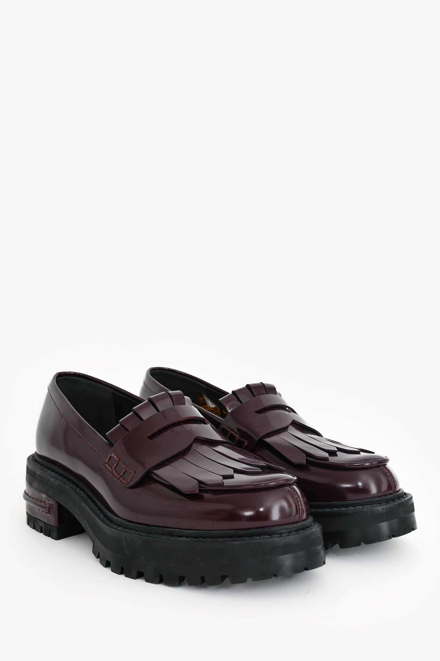 Christian D1OR Burgundy Brushed Leather Platform Loafers Size 35