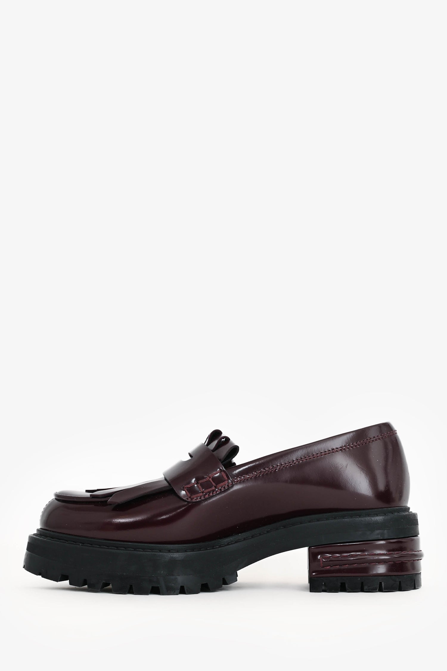 Christian D1OR Burgundy Brushed Leather Platform Loafers Size 35