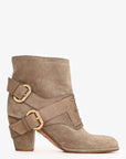 Christian D1OR Beige Suede Leather Buckle Detail Ankle Boots Size 35.5