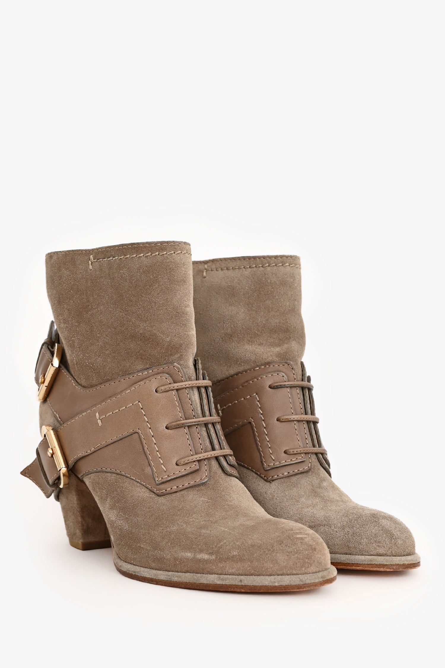 Christian D1OR Beige Suede Leather Buckle Detail Ankle Boots Size 35.5
