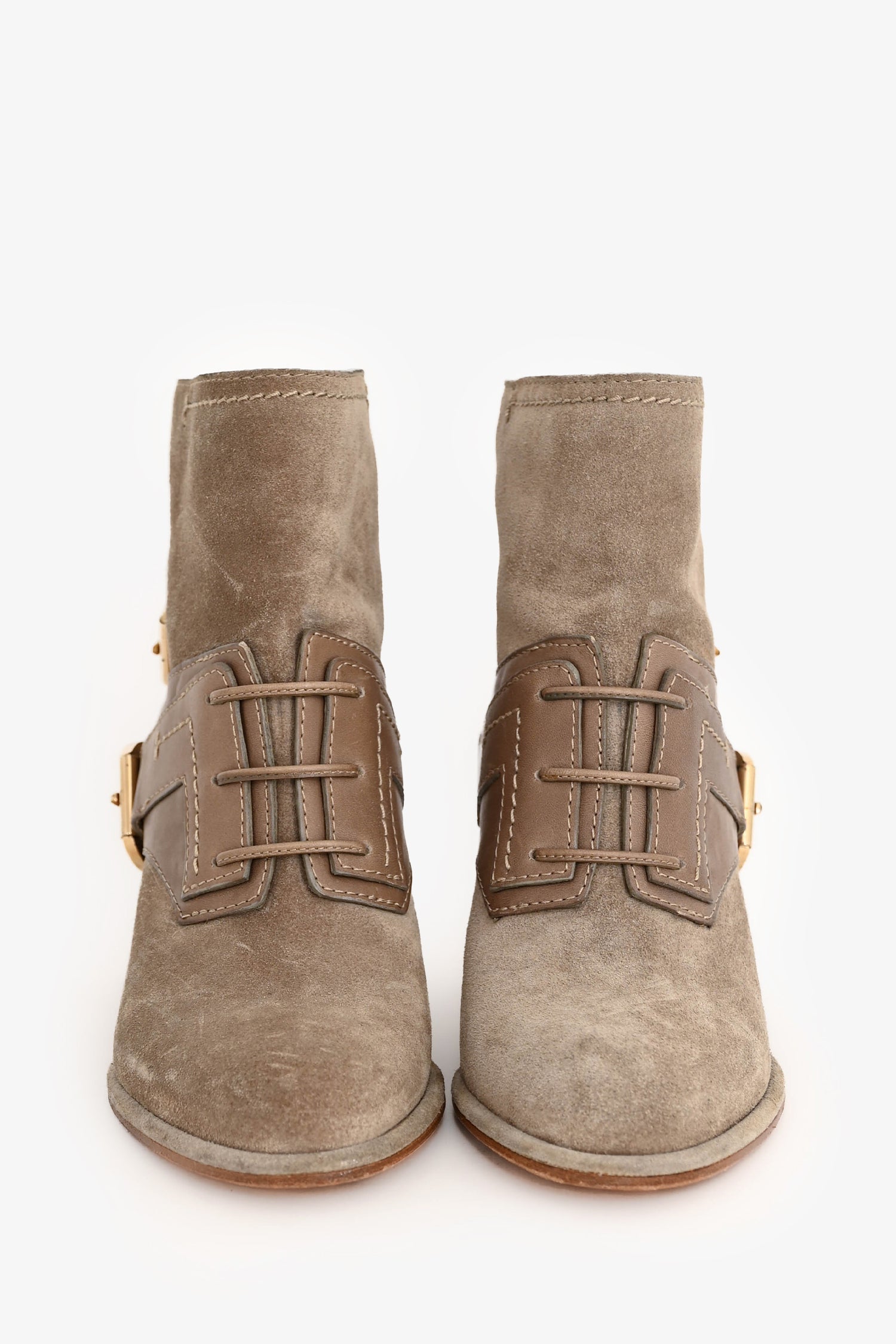 Christian D1OR Beige Suede Leather Buckle Detail Ankle Boots Size 35.5