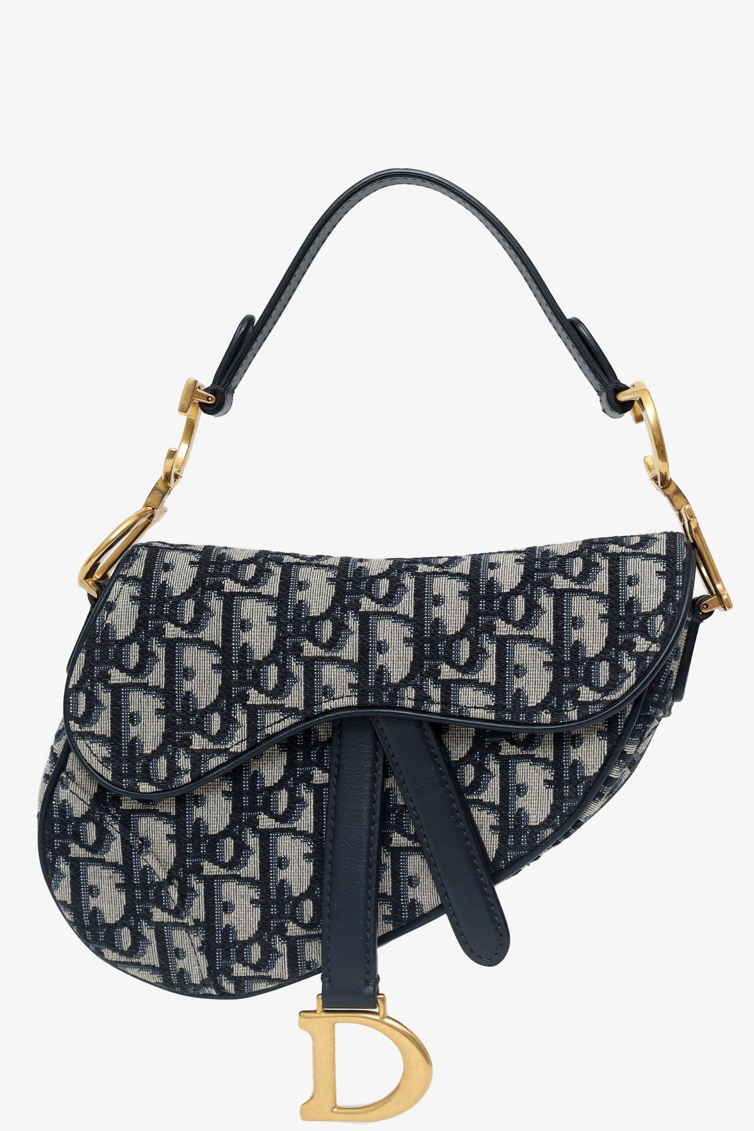 Christian D1OR 2019 Blue Oblique Jacquard Mini Saddle Bag With Strap