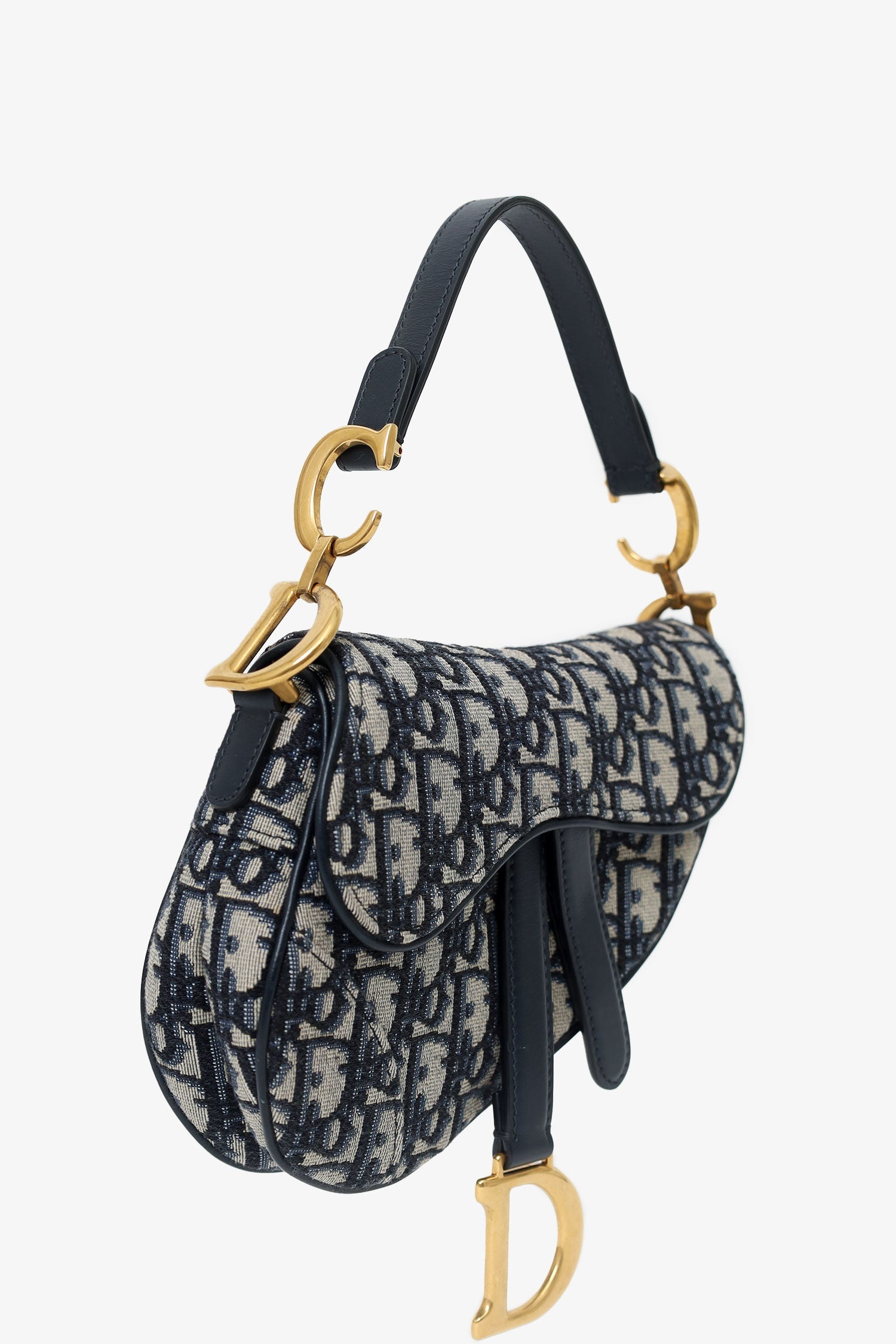 Christian D1OR 2019 Blue Oblique Jacquard Mini Saddle Bag With Strap