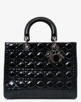 Christian D1OR 2009 Black Patent Large Lady D1OR Top Handle With Strap
