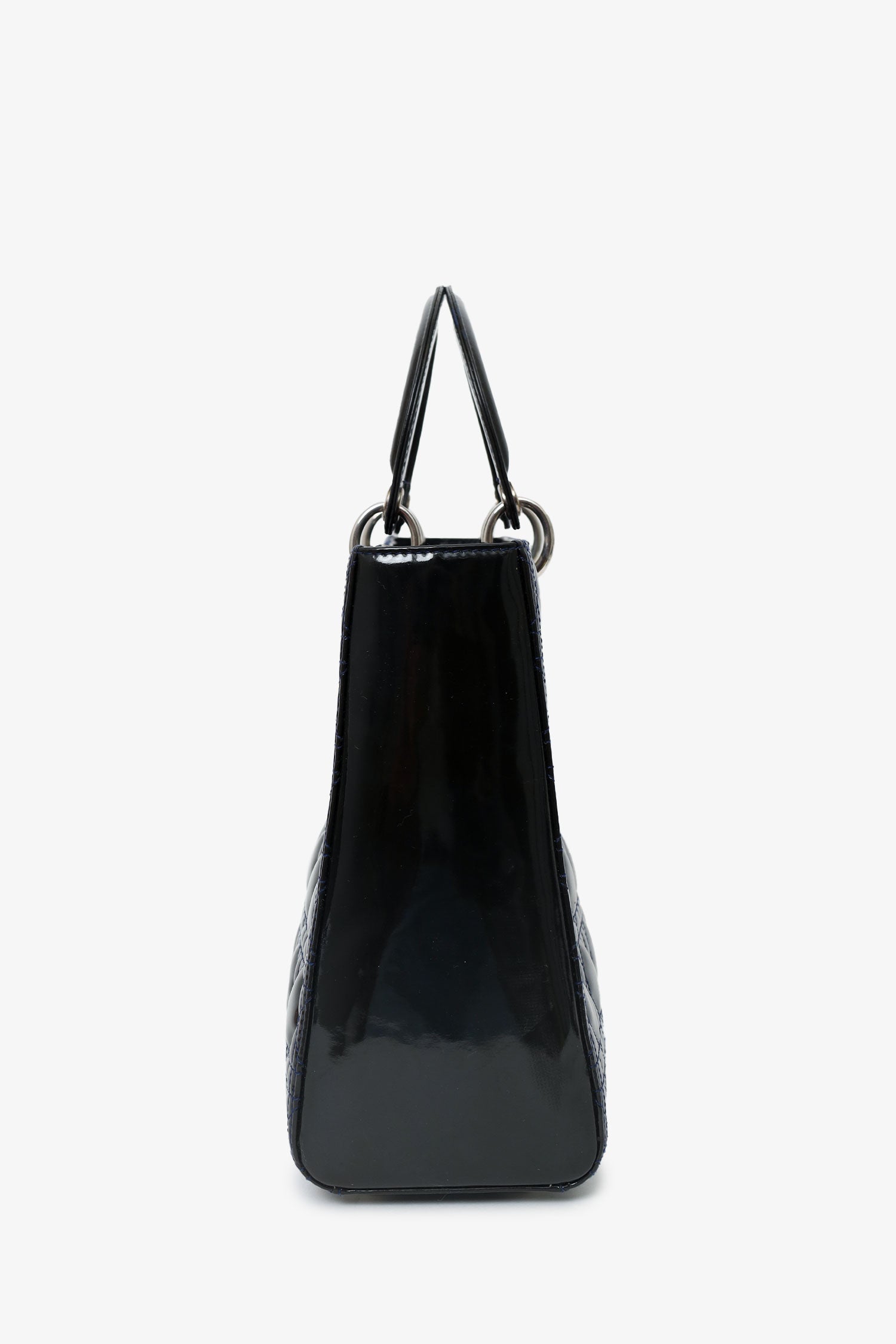 Christian D1OR 2009 Black Patent Large Lady D1OR Top Handle With Strap