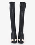 Christian D1OR Black Leather Logo Plaque Knee High Boots Size 36