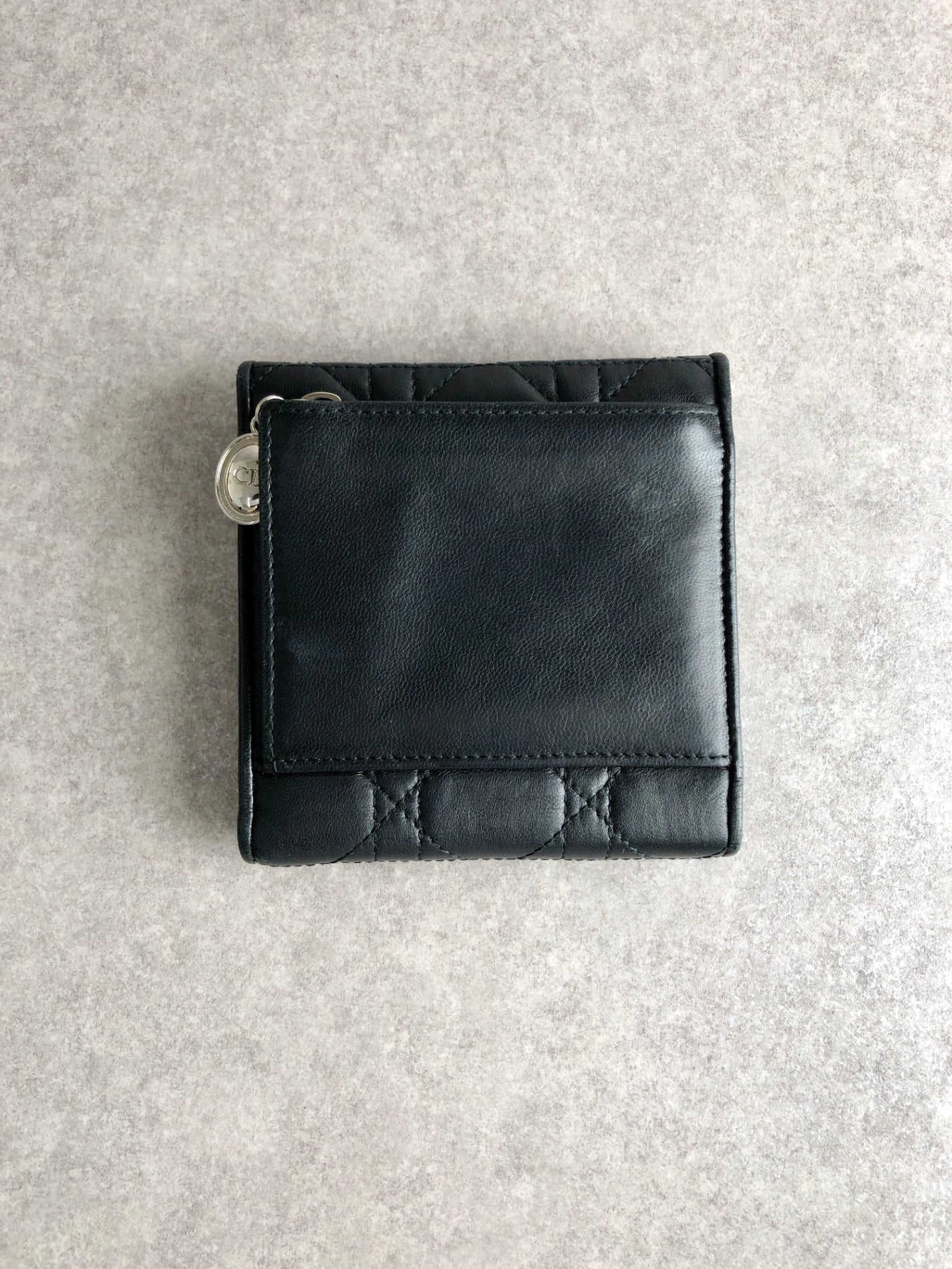 Christian D1OR Cannage Folded Wallet Black Vintage 7hrhuv