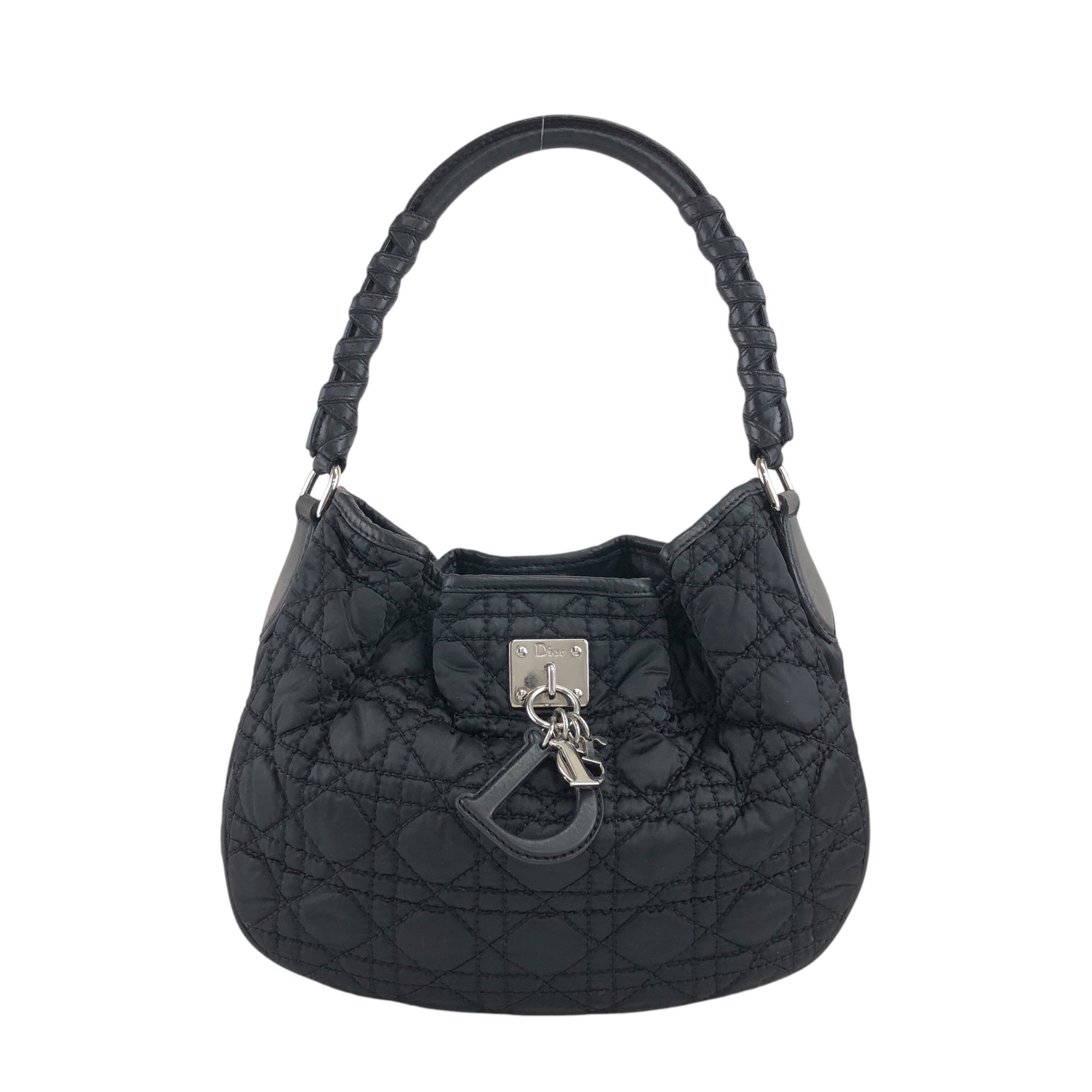 Christian D1OR Cannage Logo Charm Shoulder bag Hobobag Black Vintage j5gaea