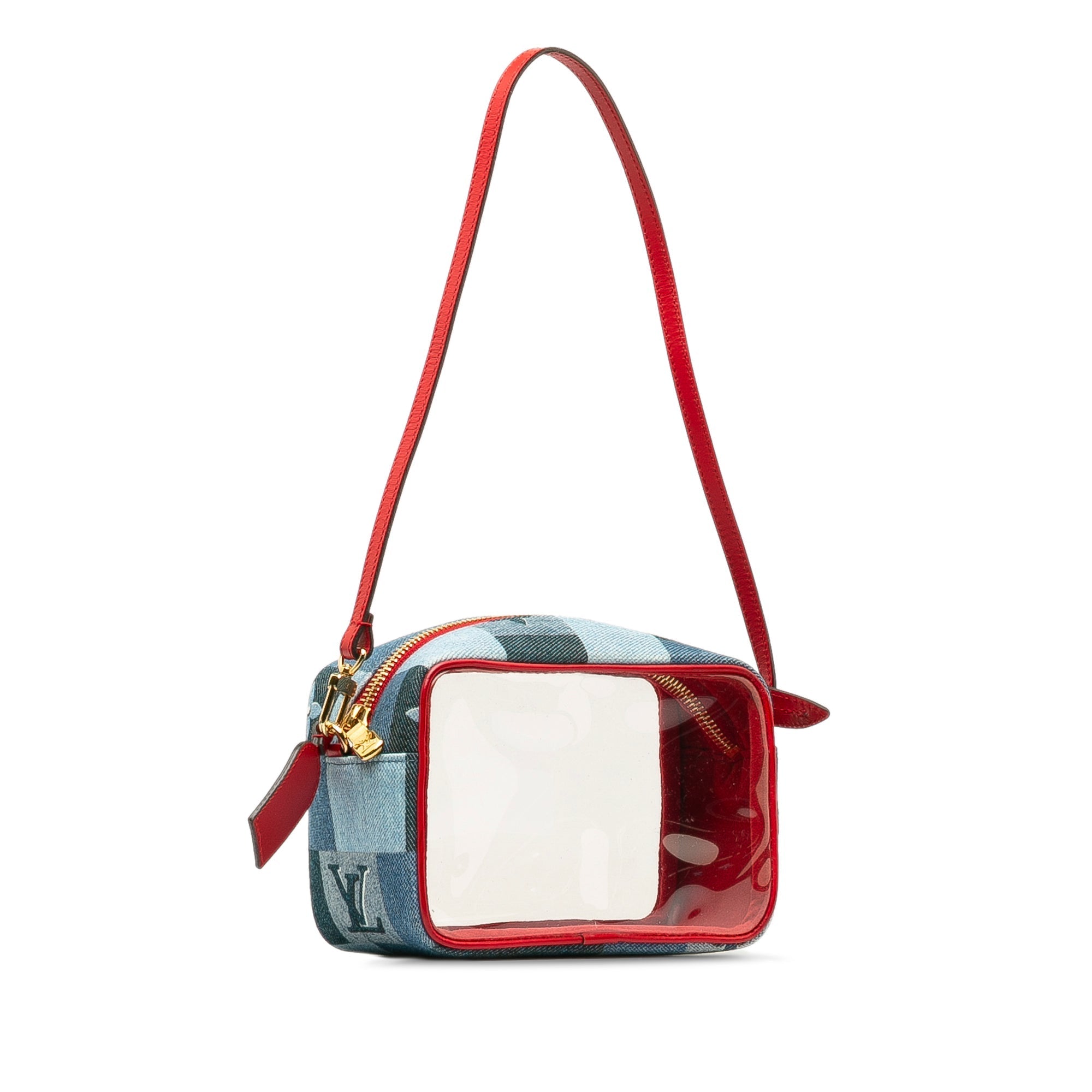 Blue LV Monogram Denim Patchwork Beach Pouch Shoulder Bag