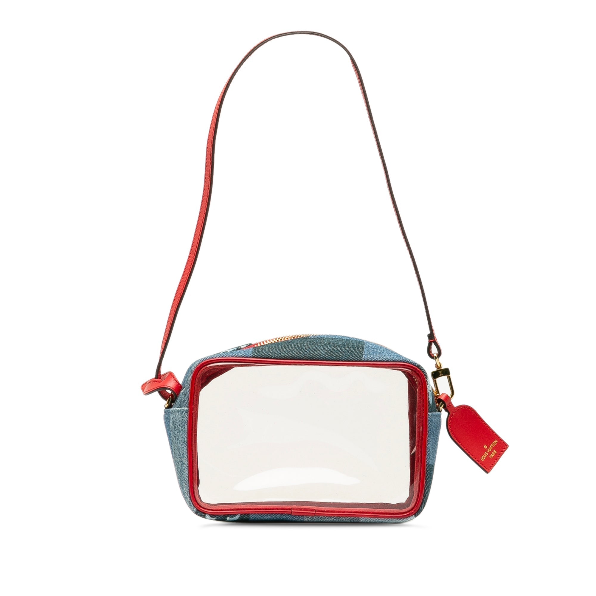 Blue LV Monogram Denim Patchwork Beach Pouch Shoulder Bag