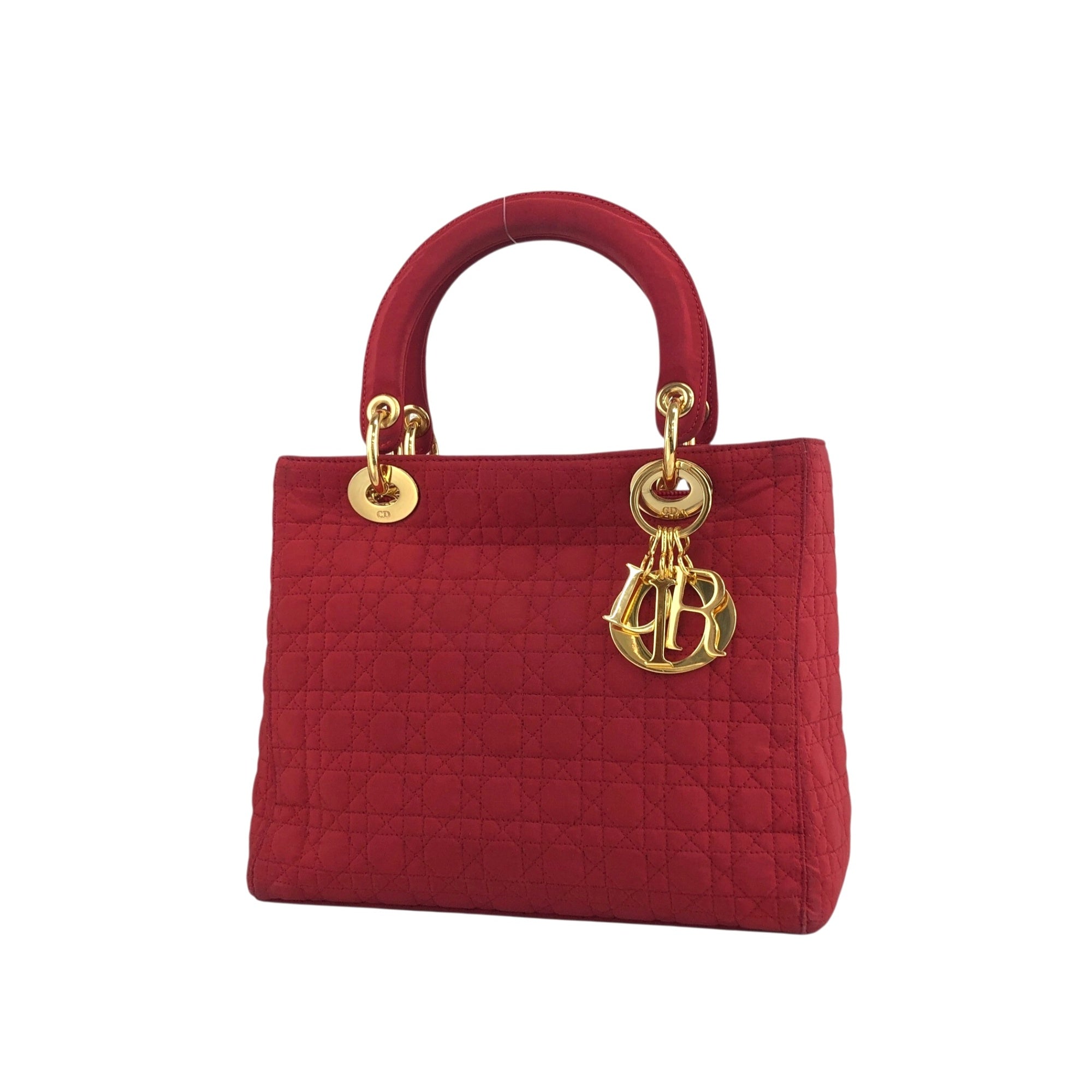 Christian D1OR Cannage Charm Handbag Red Vintage cstet8