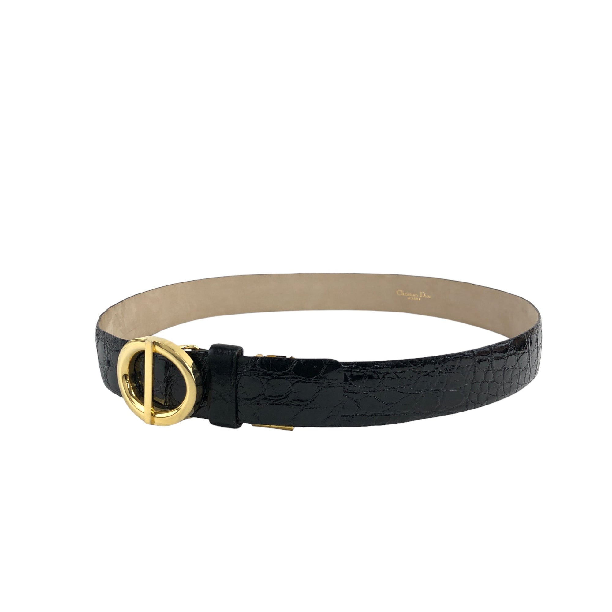 Christian D1OR Buckle Leather Belt Black,Gold Vintage 3yfefk
