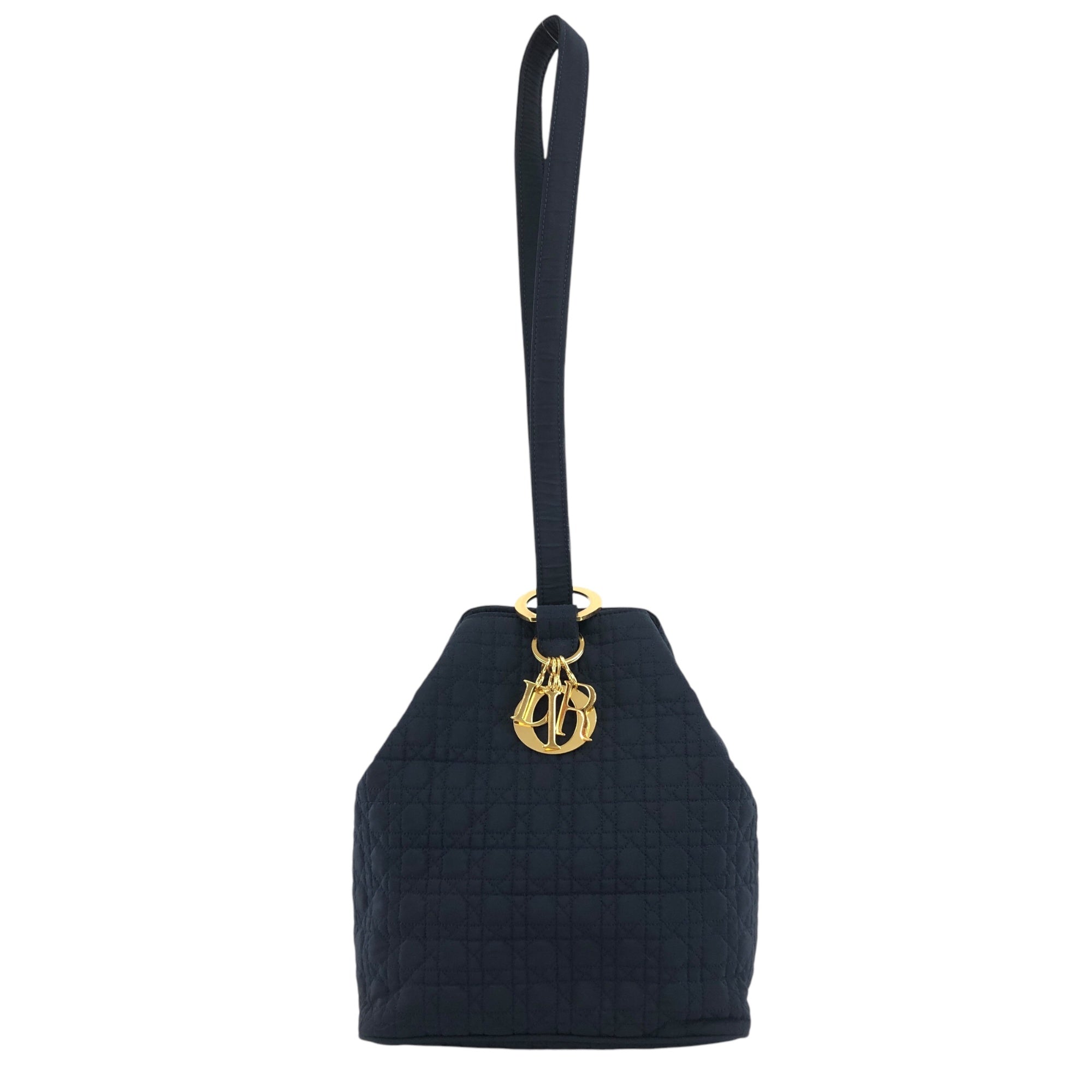 Christian D1OR Cannage Logo Charm Drawstring Shoulder bag Black Vintage i5e87z