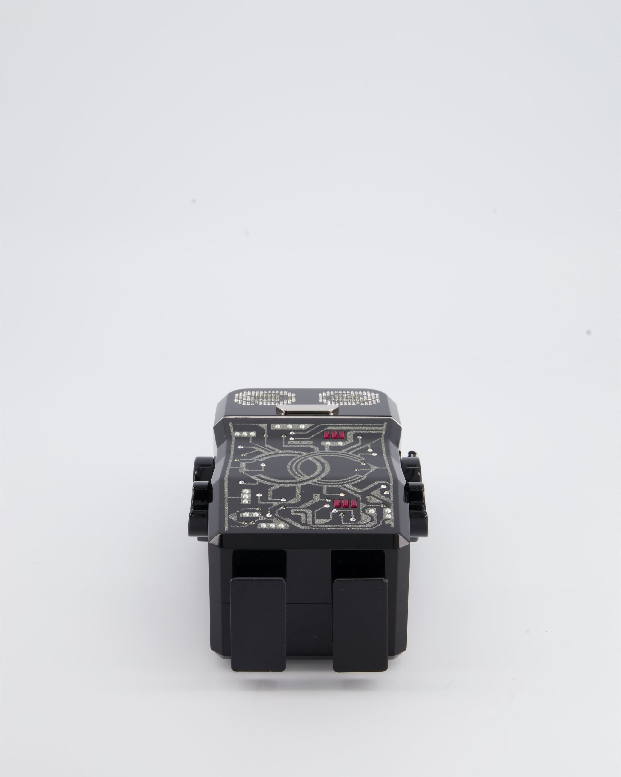 *COLLECTORS* CH Black Glittered Plexiglass Robot Minaudière Bag with Silver Hardware