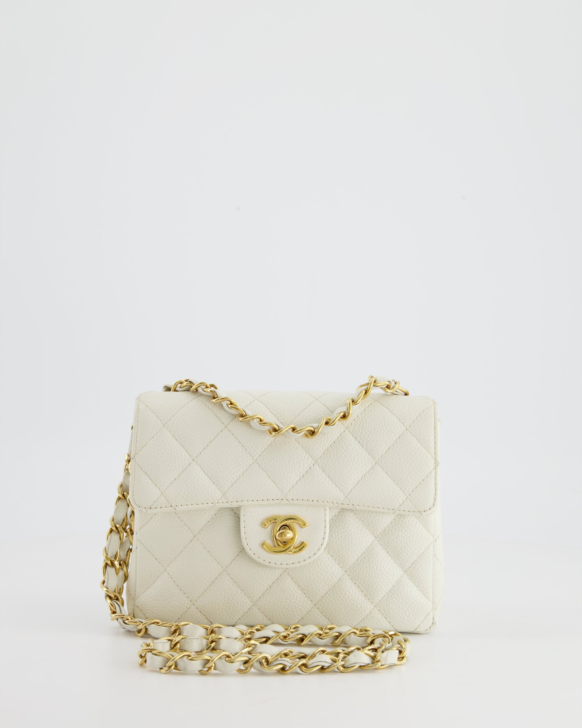 *RARE* CH Vintage White Caviar Mini Square Flap Bag with 24K Gold Hardware