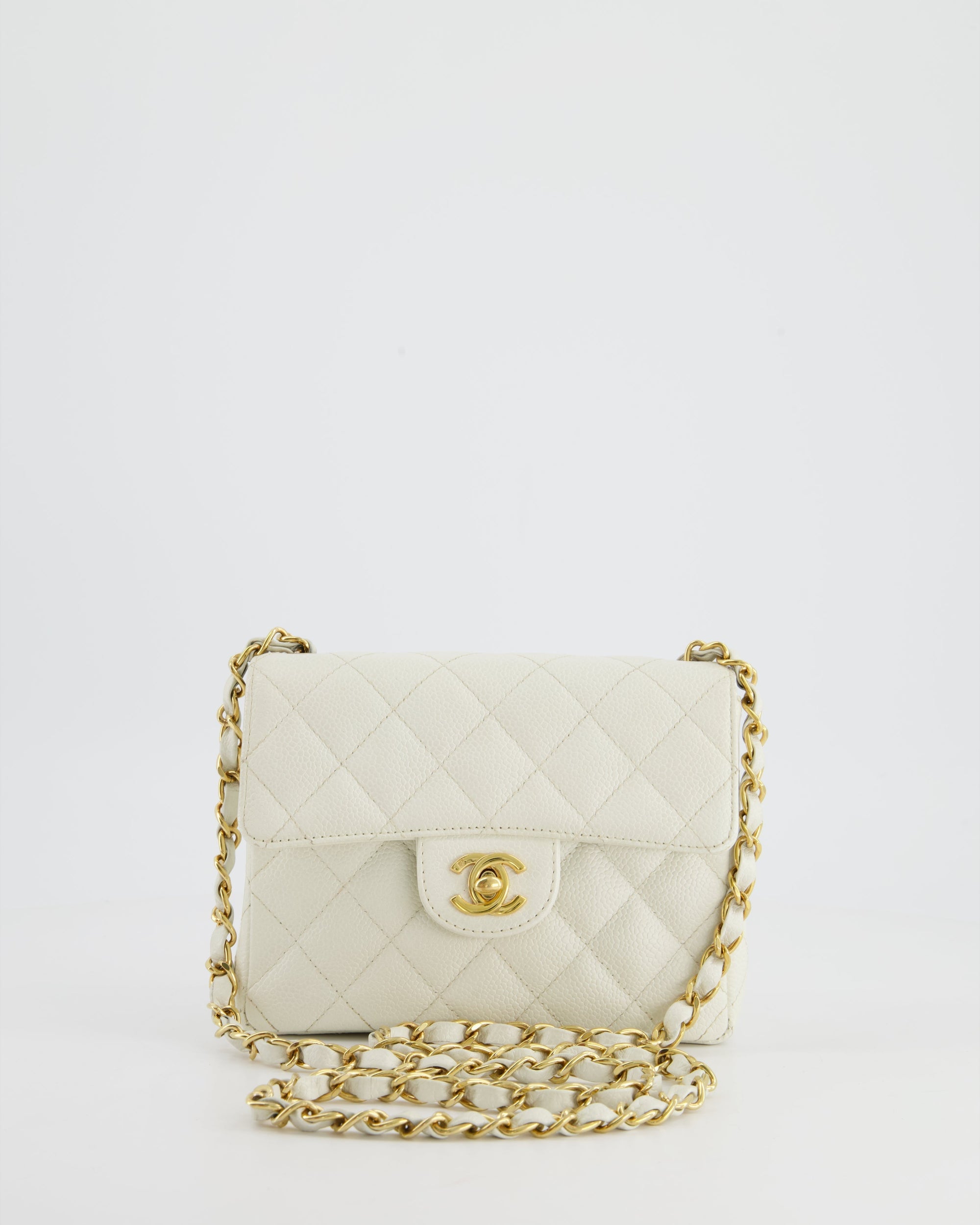 *RARE* CH Vintage White Caviar Mini Square Flap Bag with 24K Gold Hardware