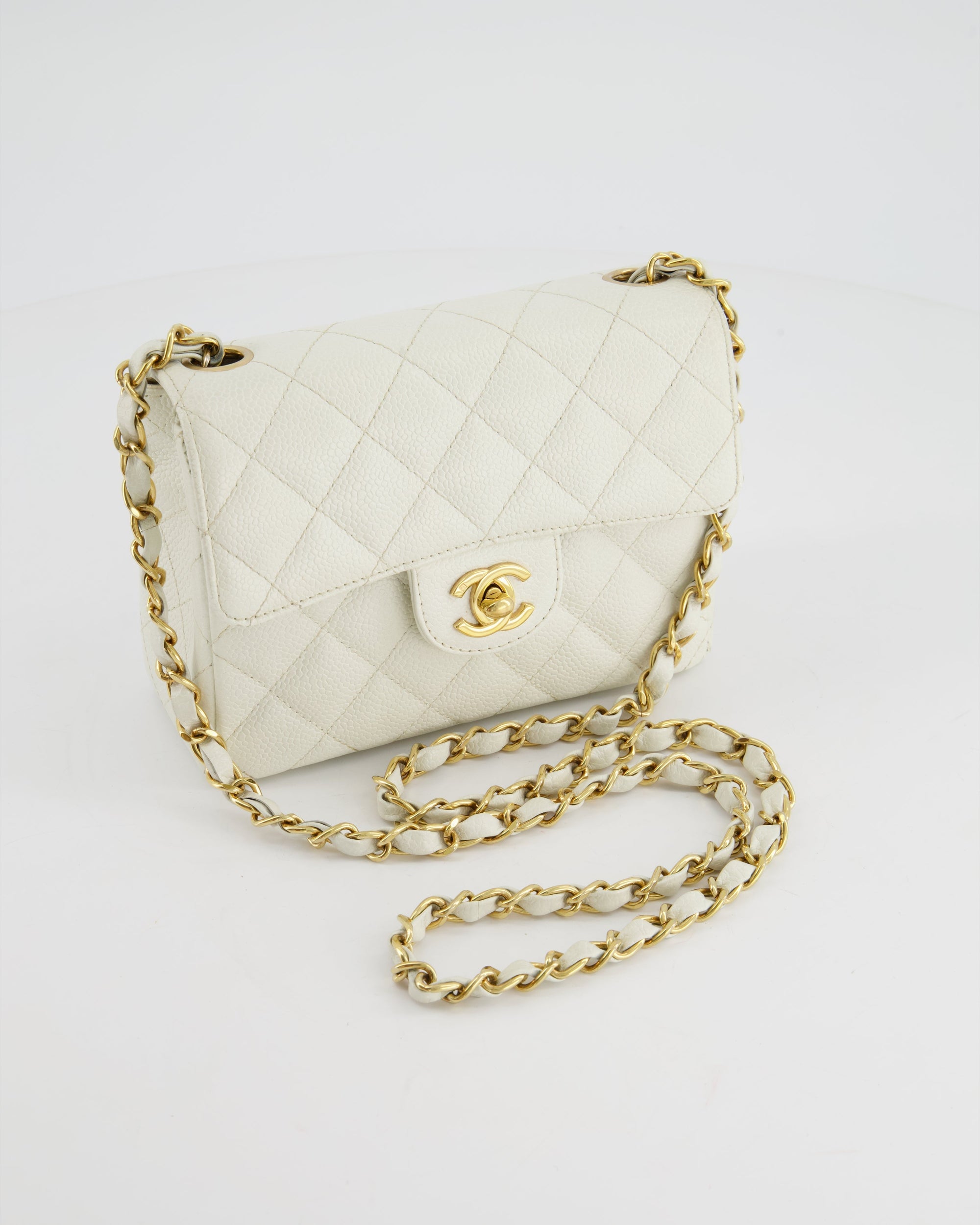 *RARE* CH Vintage White Caviar Mini Square Flap Bag with 24K Gold Hardware