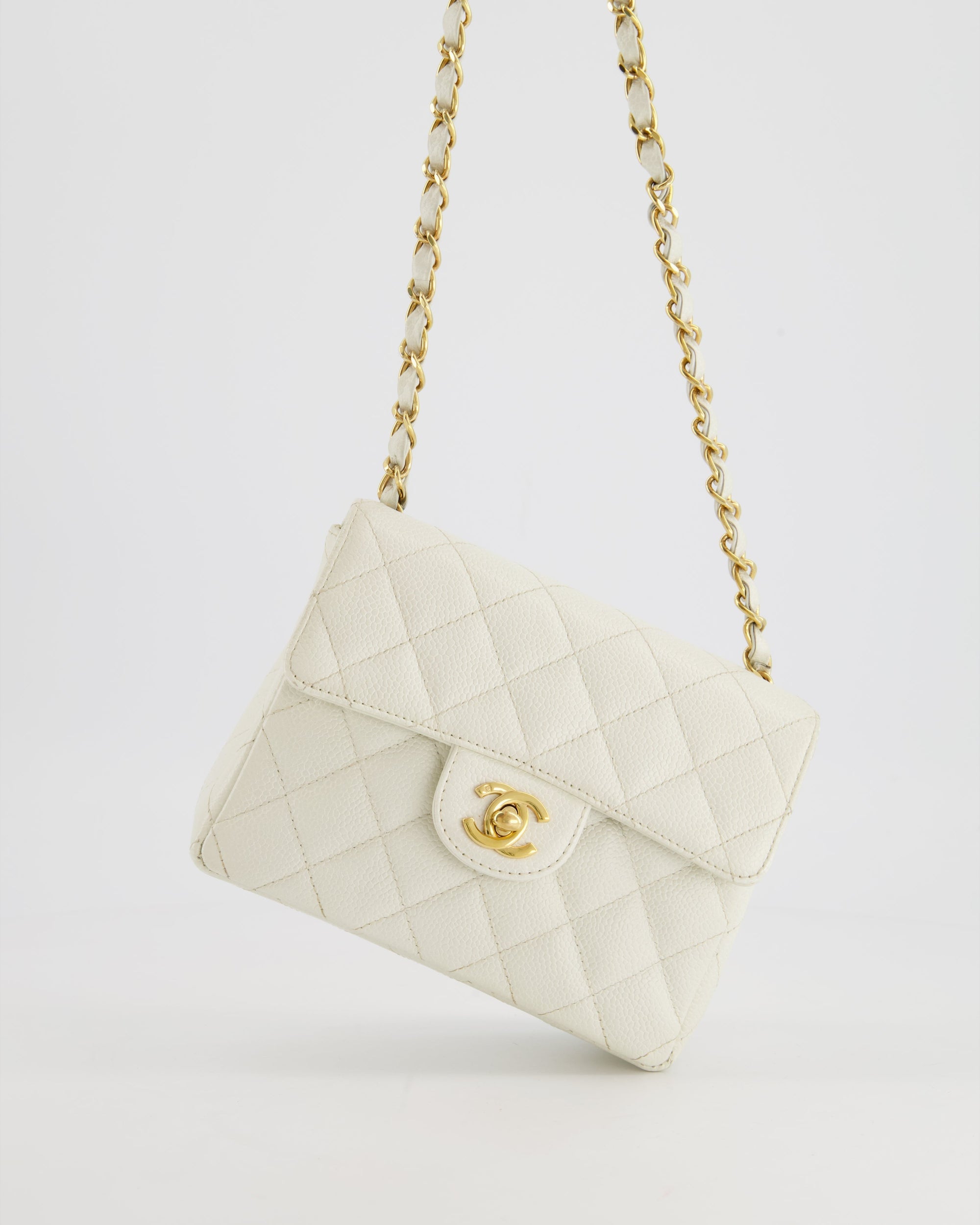 *RARE* CH Vintage White Caviar Mini Square Flap Bag with 24K Gold Hardware