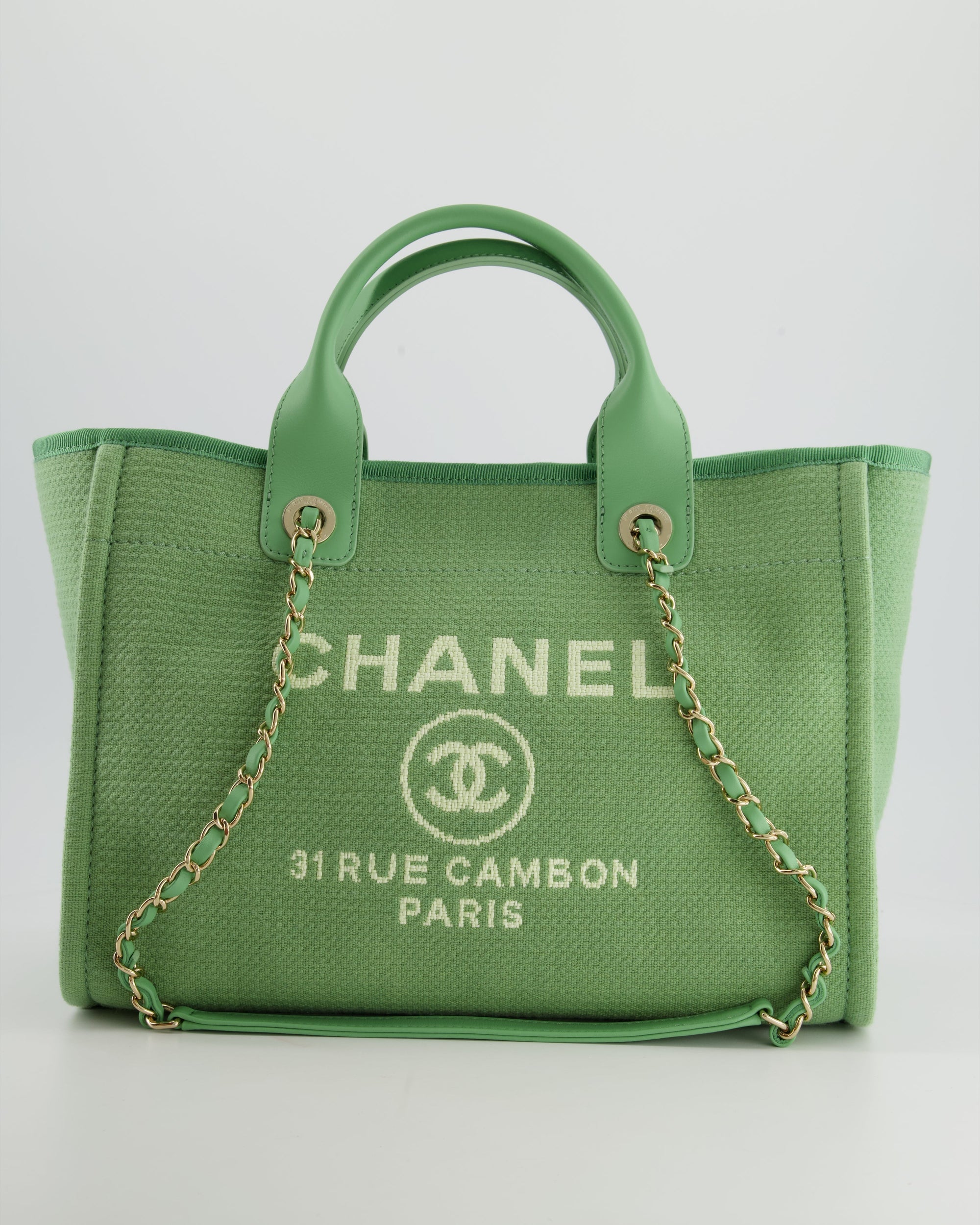 *HOT* CH Pistachio Green Canvas Small Deauville Tote Bag with Champagne Gold Hardware