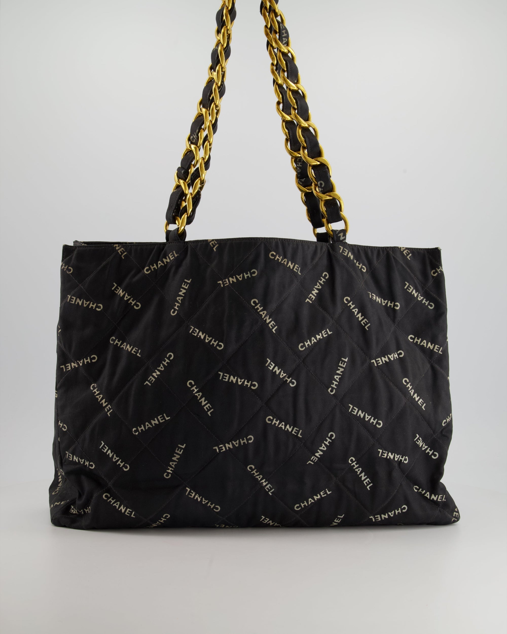 *RARE* CH Vintage Black Bag in Quilted Canvas Logo Print with Gold Hardware