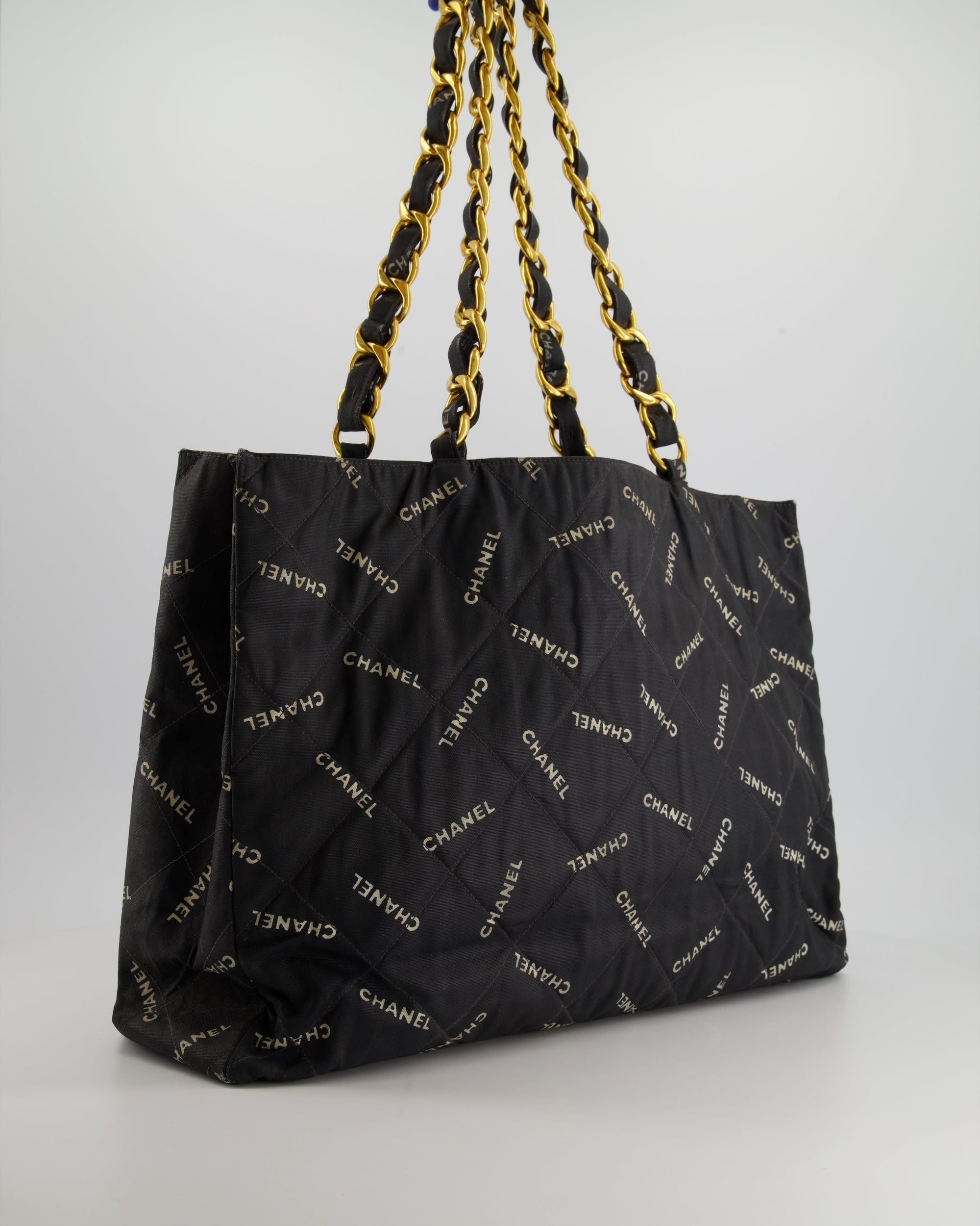 *RARE* CH Vintage Black Bag in Quilted Canvas Logo Print with Gold Hardware