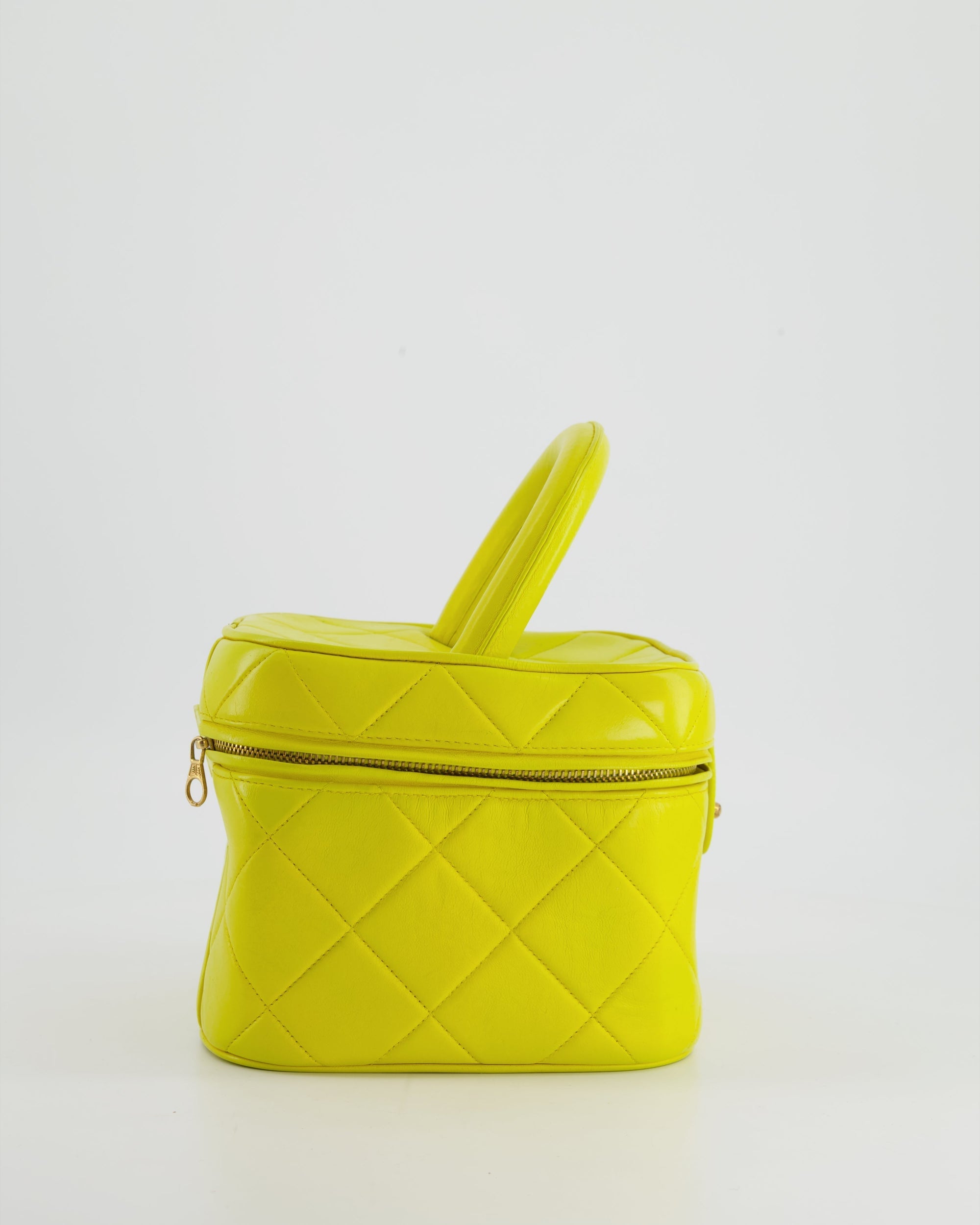 *ORIGINAL 90'S VINTAGE* CH Yellow Vintage Top Handle Vanity Bag in Lambskin Leather with 24k Gold Hardware