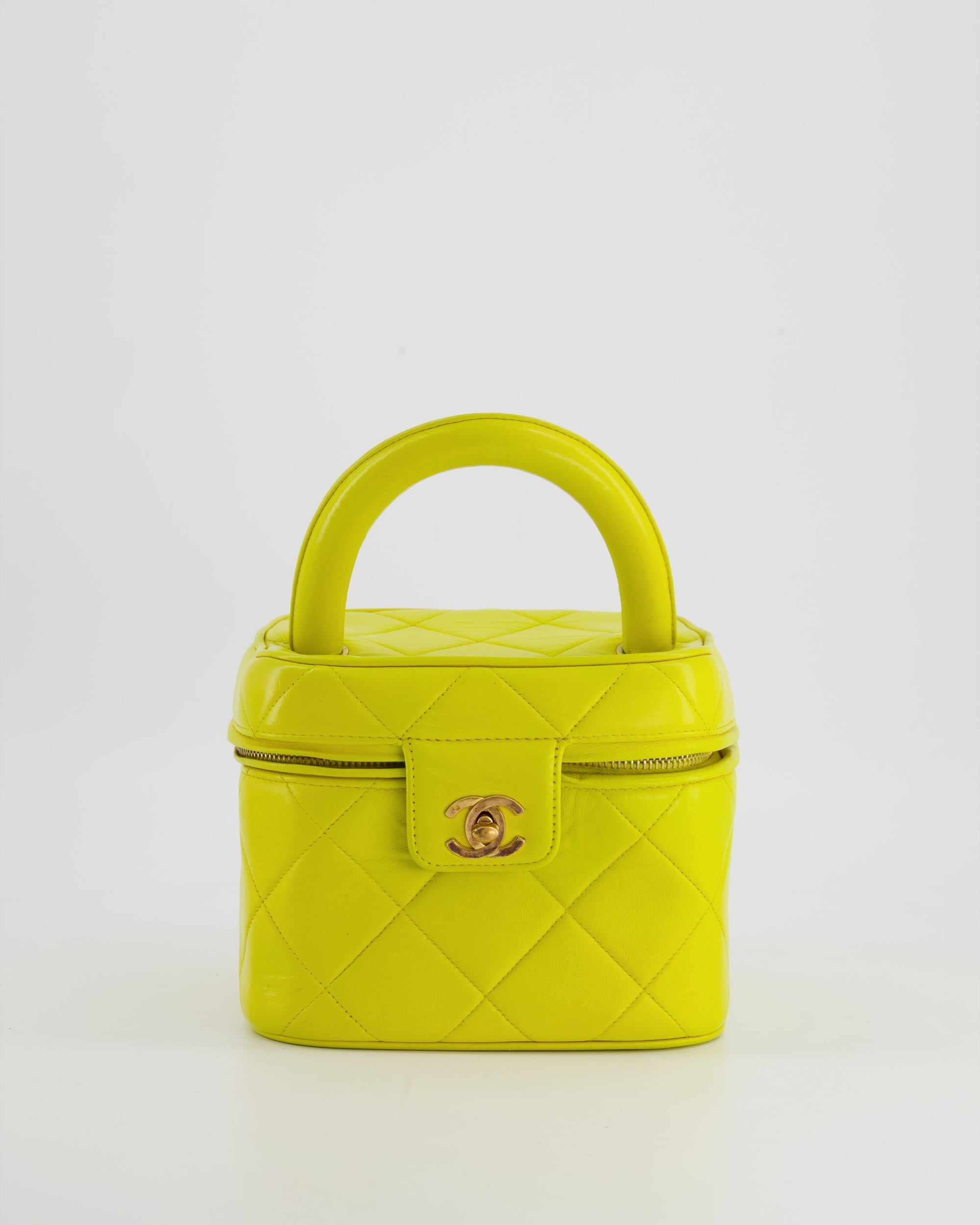 *ORIGINAL 90'S VINTAGE* CH Yellow Vintage Top Handle Vanity Bag in Lambskin Leather with 24k Gold Hardware